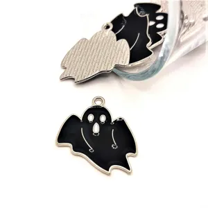 1, 4, 20 or 50 Pieces: Black Enamel Halloween Ghost Charm