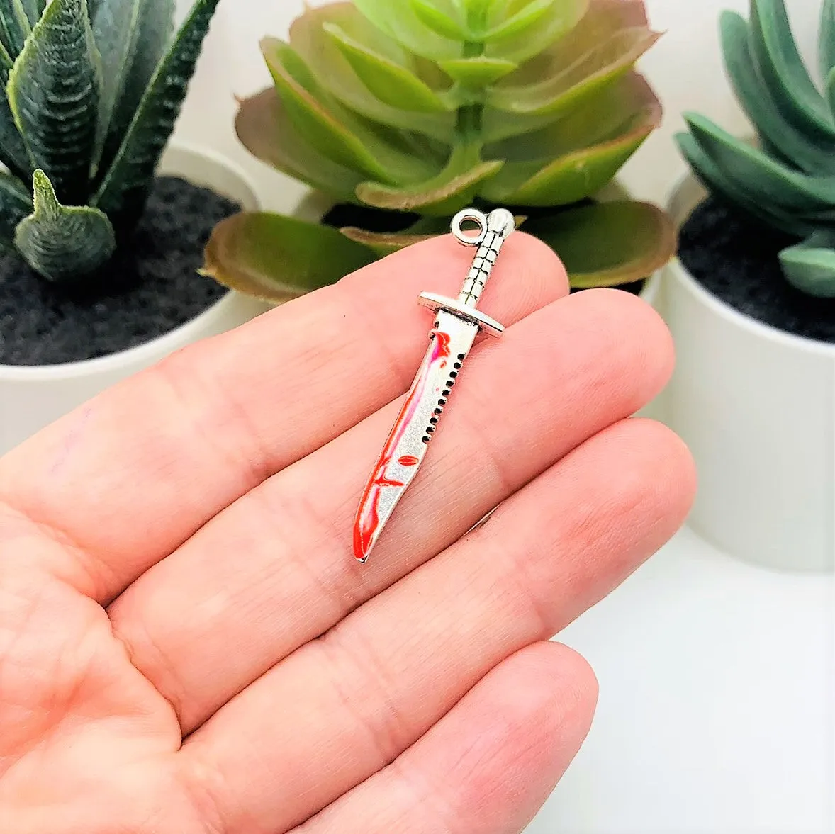 1, 4, 20 or 50 Pieces: Bloody Hunting Knife Charms, Double Sided