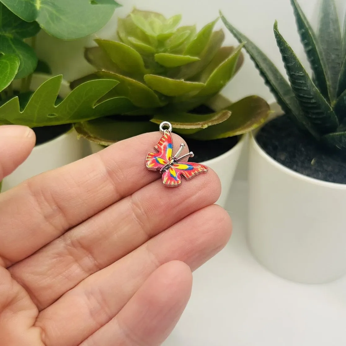 1, 4, 20 or 50 Pieces: Small Red Enamel Butterfly Charms
