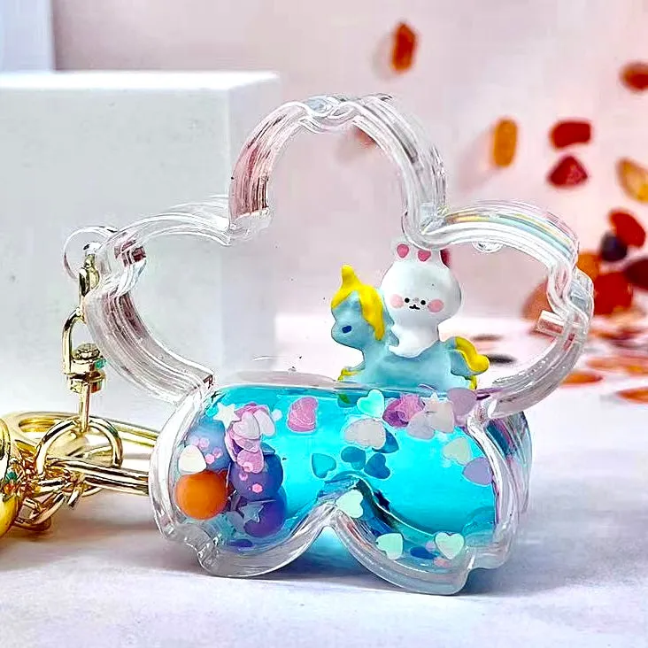 12110 UNICORN BUNNY FLOWER FLOATY KEY CHARM-12