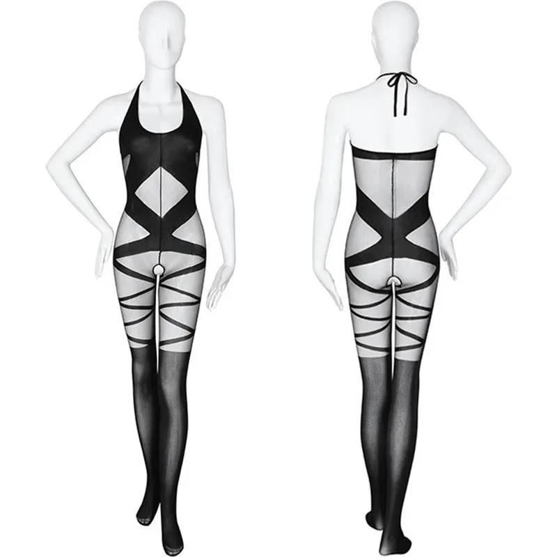 13443 2a-03-09 Traje de juego de rol sexy con correas de gasa fina de malla