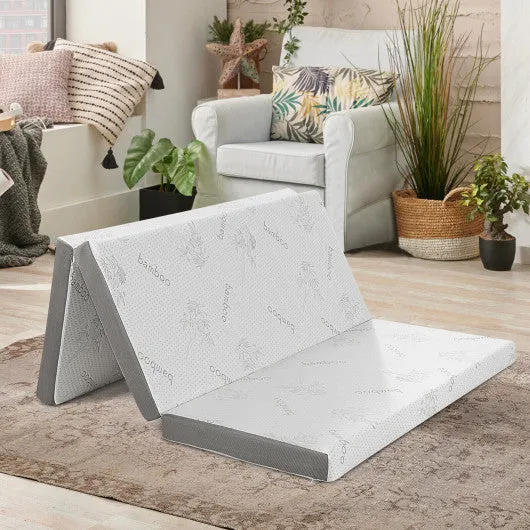4 Inch Tri-fold Cool Gel Memory Foam Mattress-Queen Size