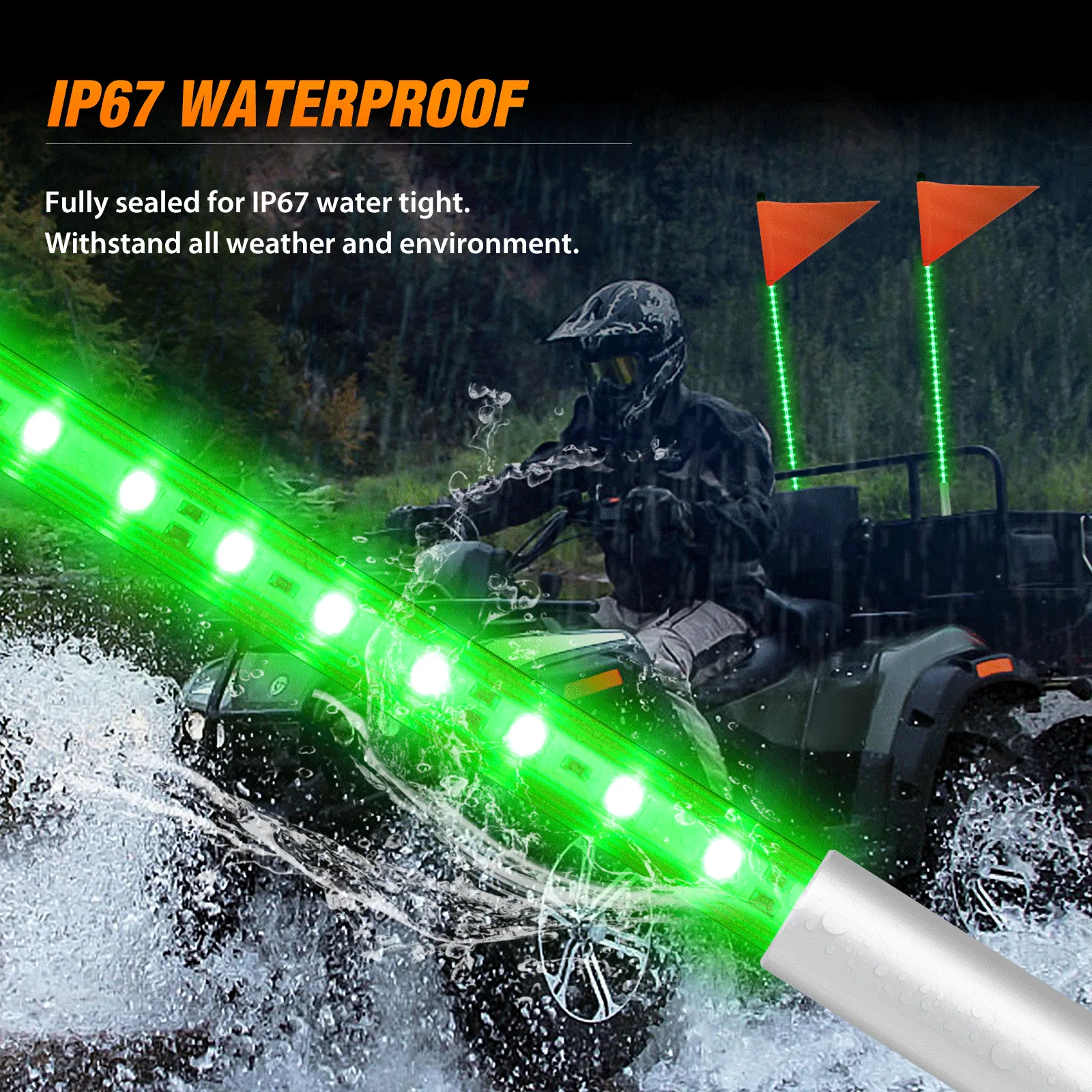 4FT LED Whip Light with Aluminum Base Green Color