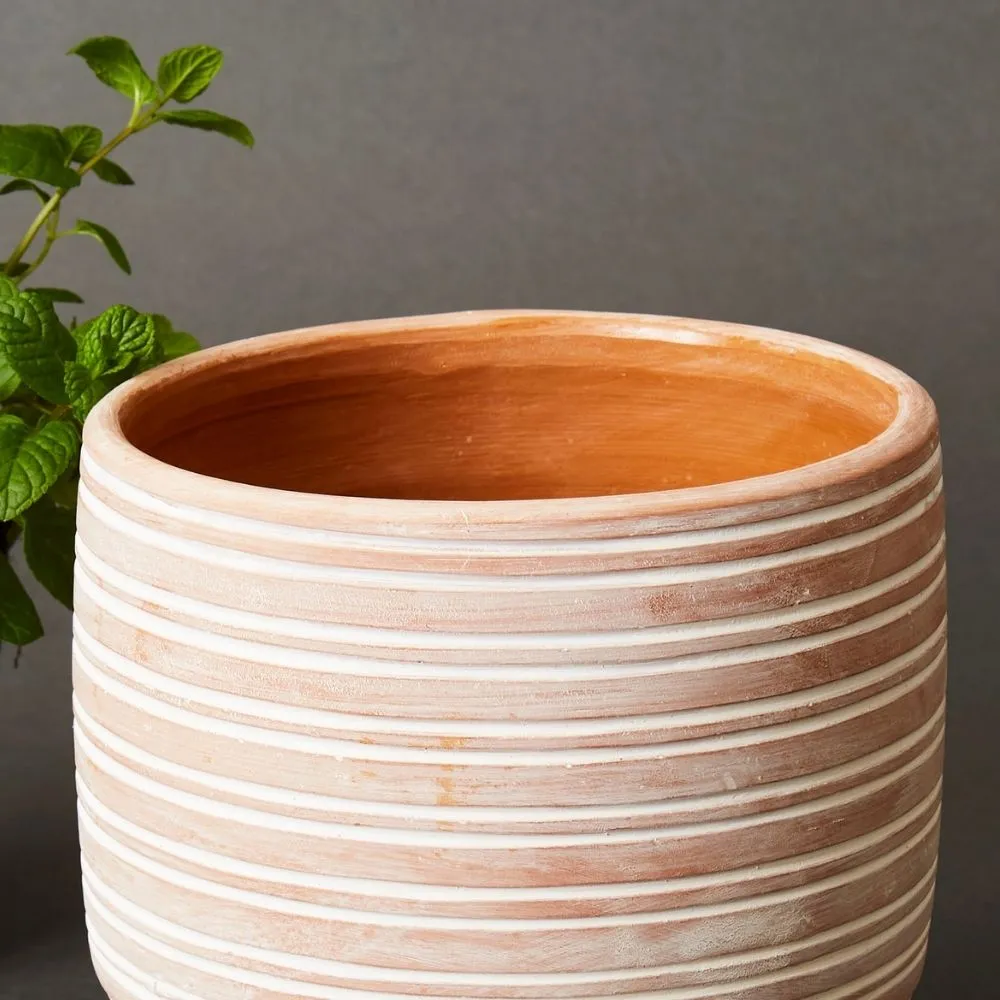 6.5" Small Striped Terracotta Pot