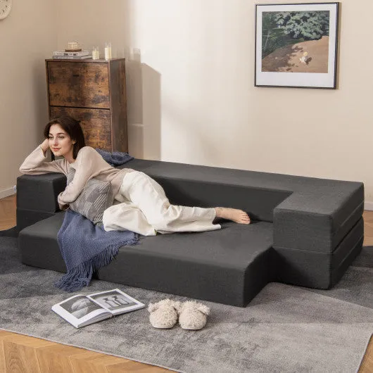8 Inch Convertible Folding Sofa Bed with Washable Cover-Queen Size