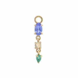 9k Yellow Gold Multi Gemstone Claw Set Droplet Plaque - Tanzanite, Blue Opal & Emerald - SINGLE
