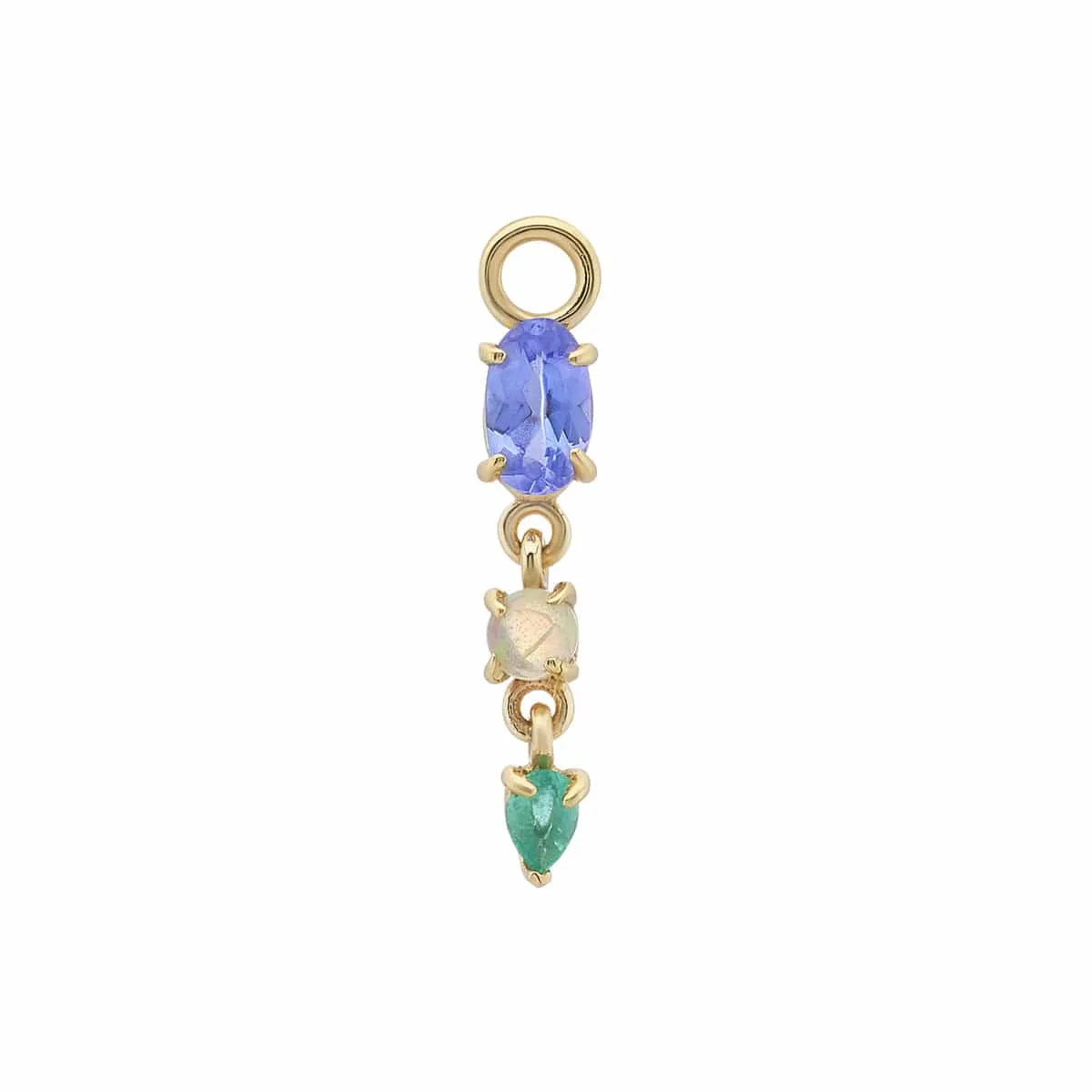 9k Yellow Gold Multi Gemstone Claw Set Droplet Plaque - Tanzanite, Blue Opal & Emerald - SINGLE