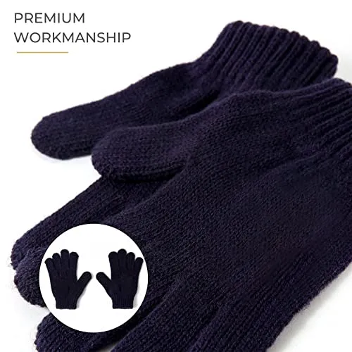 accsa Toddler Kids Boy Knit Winter Beanie Hat & Glove Set Dino Monster Crocodile (Navy, 6-9 Years)