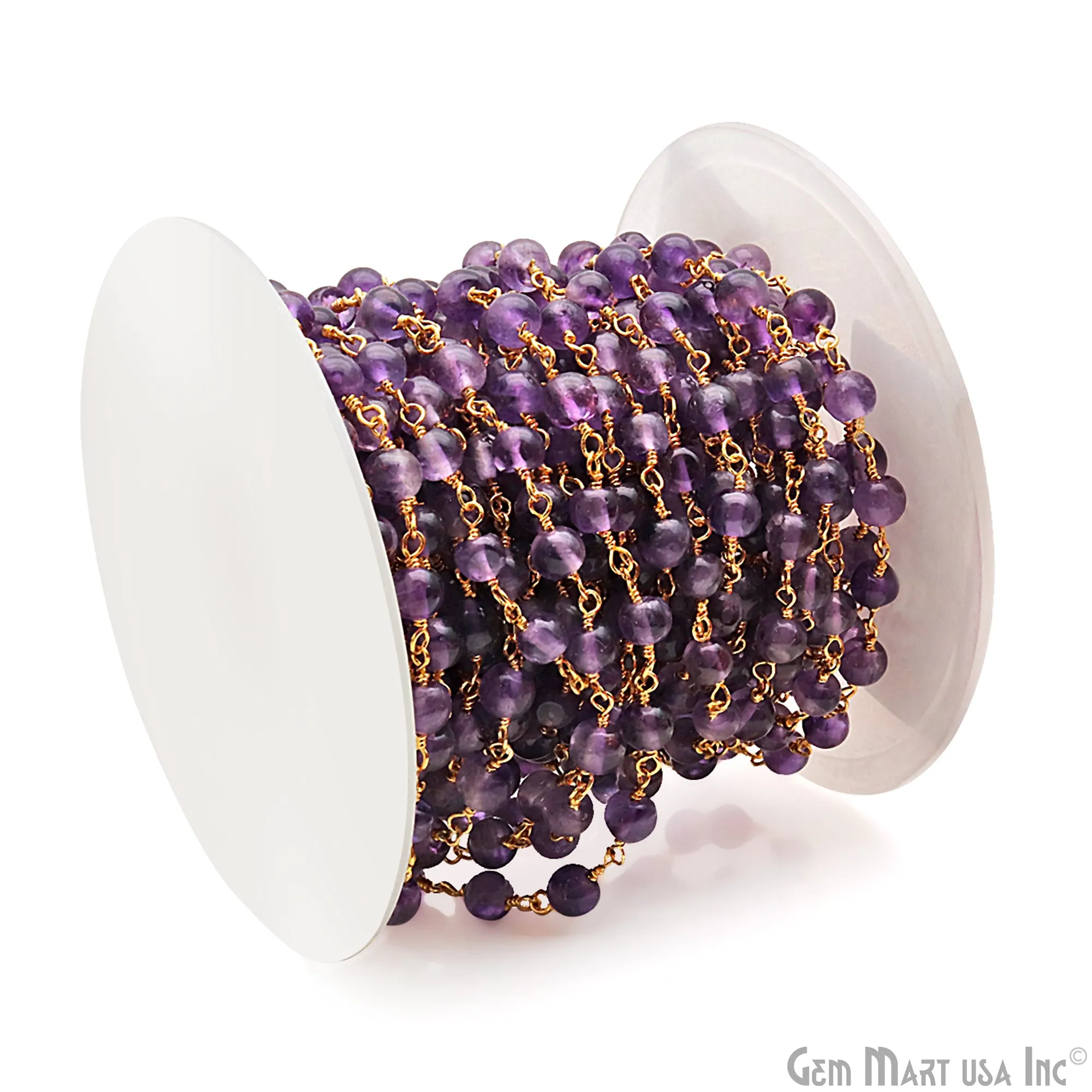 Amethyst Cabochon 4-5mm Gold Wire Wrapped Rosary Chain