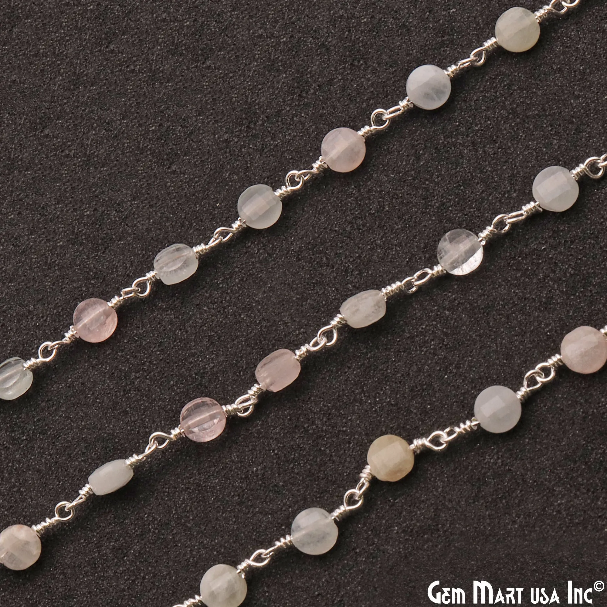 Aquamarine Faceted 3-4mm Silver Wire Wrapped Rosary Chain