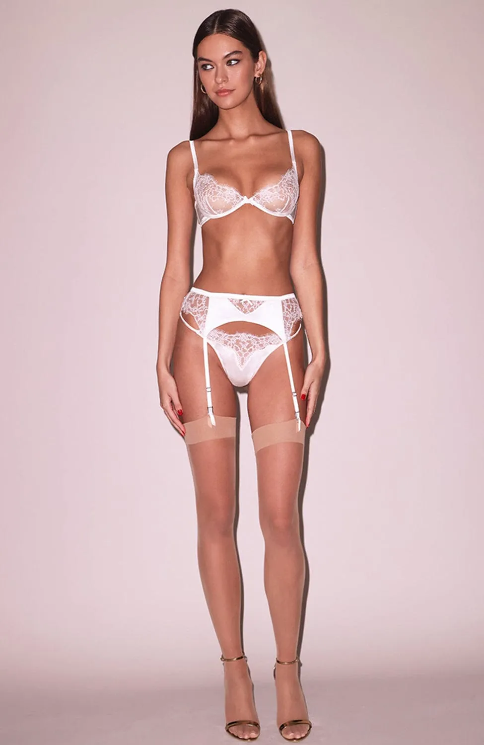Beaded Iris Lace Bra, Garter and Brief Set