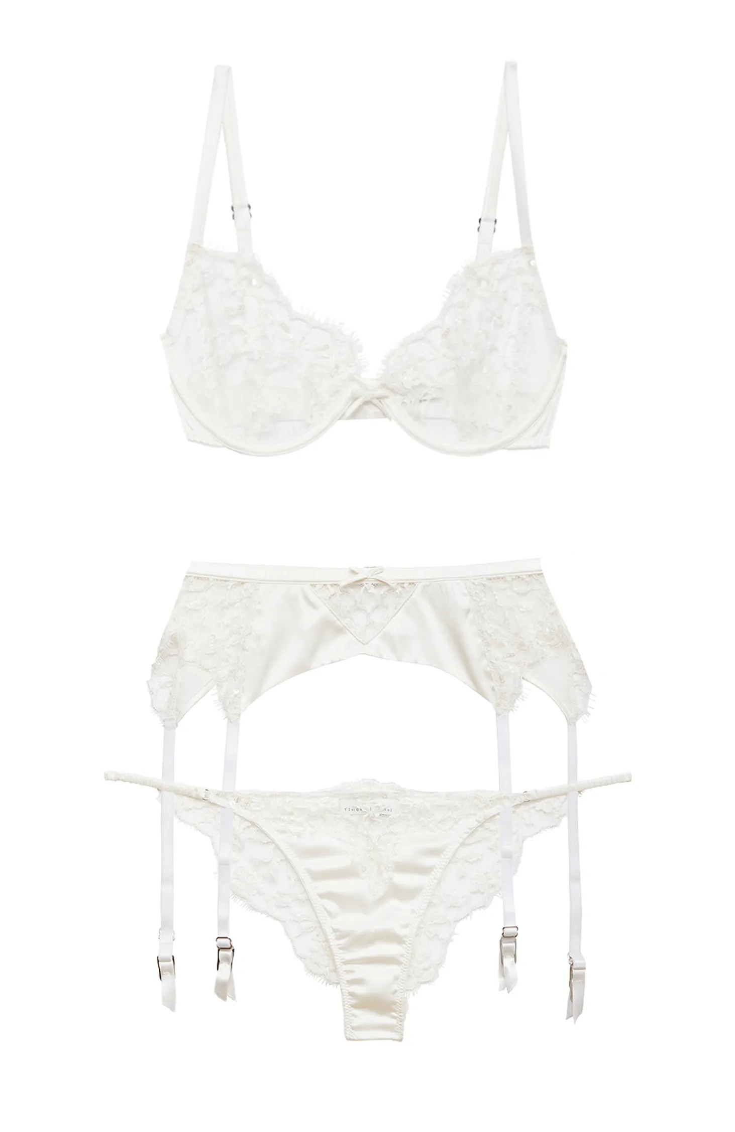 Beaded Iris Lace Bra, Garter and Brief Set