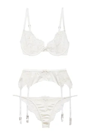 Beaded Iris Lace Bra, Garter and Brief Set