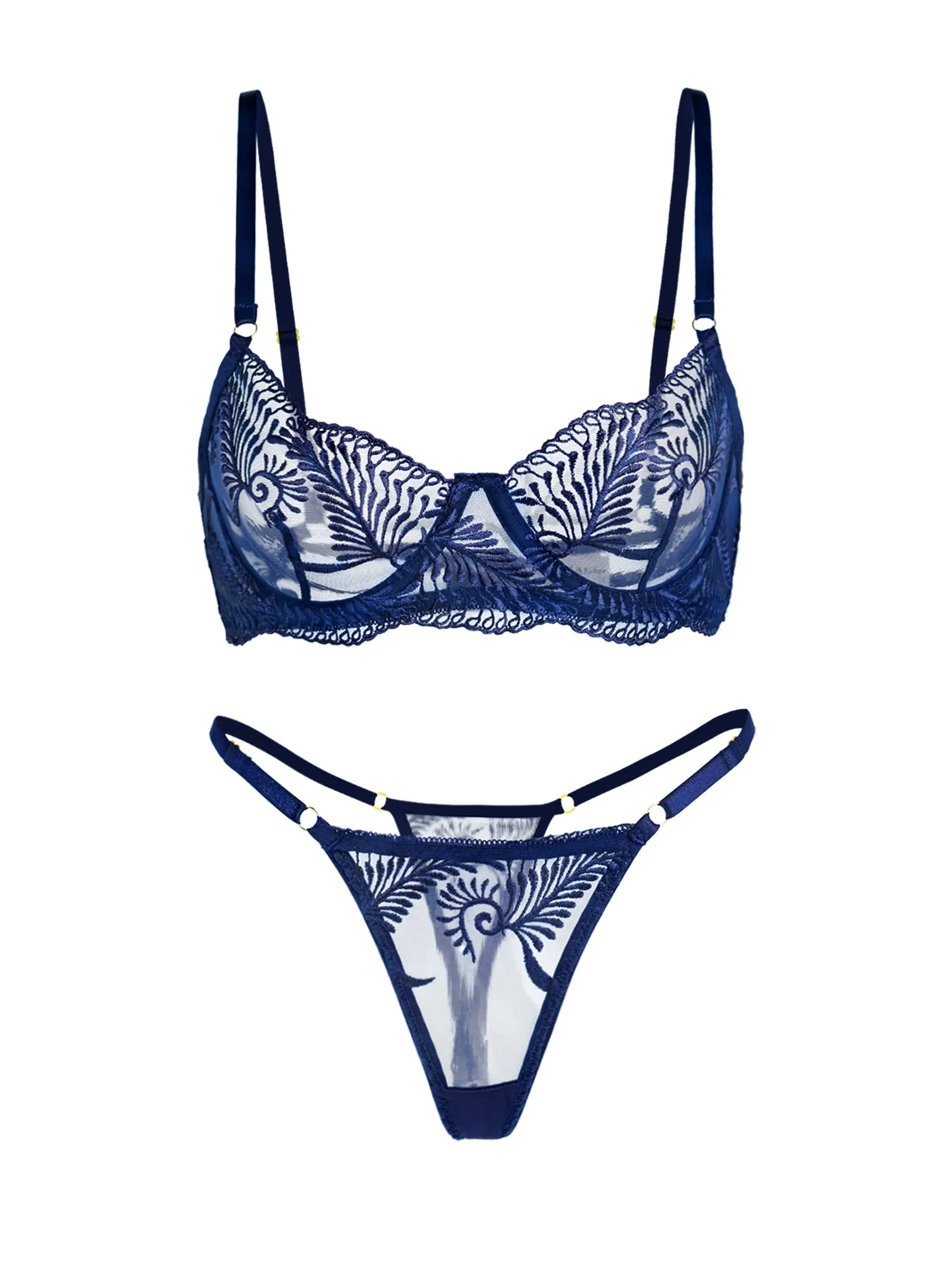 Blue  Elegant Essence Embroidery Lingerie Set