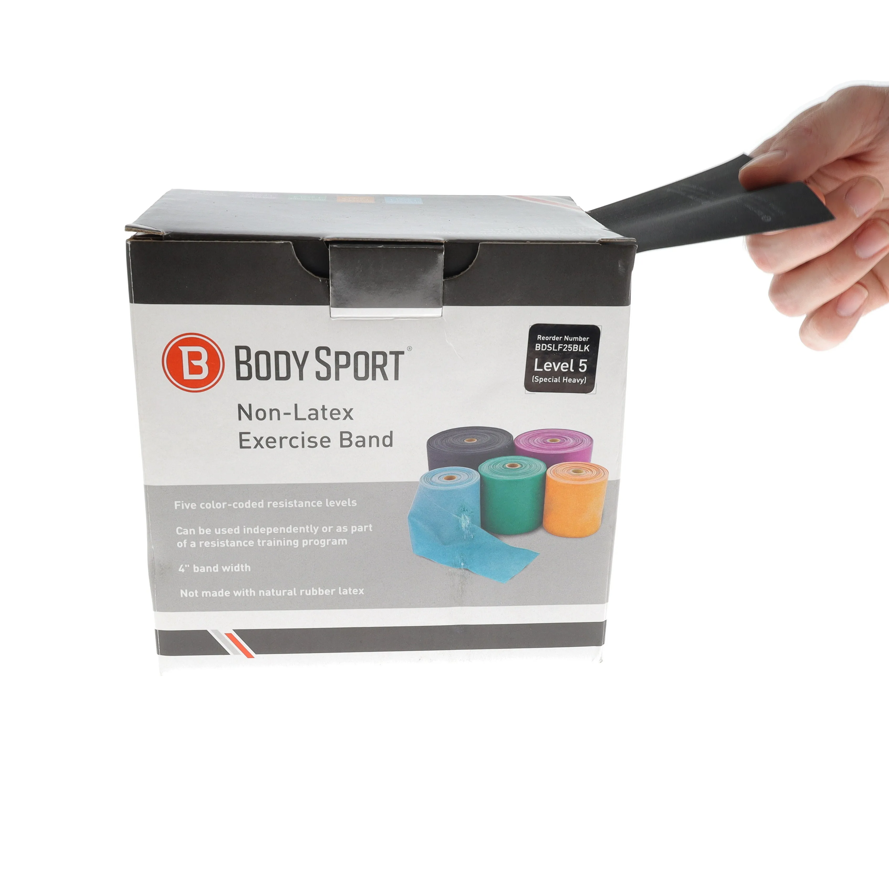BodySport&reg; 4" Wide, Bulk Packaged Exercise Resistance Bands, Latex Free, 25 yd. Rolls