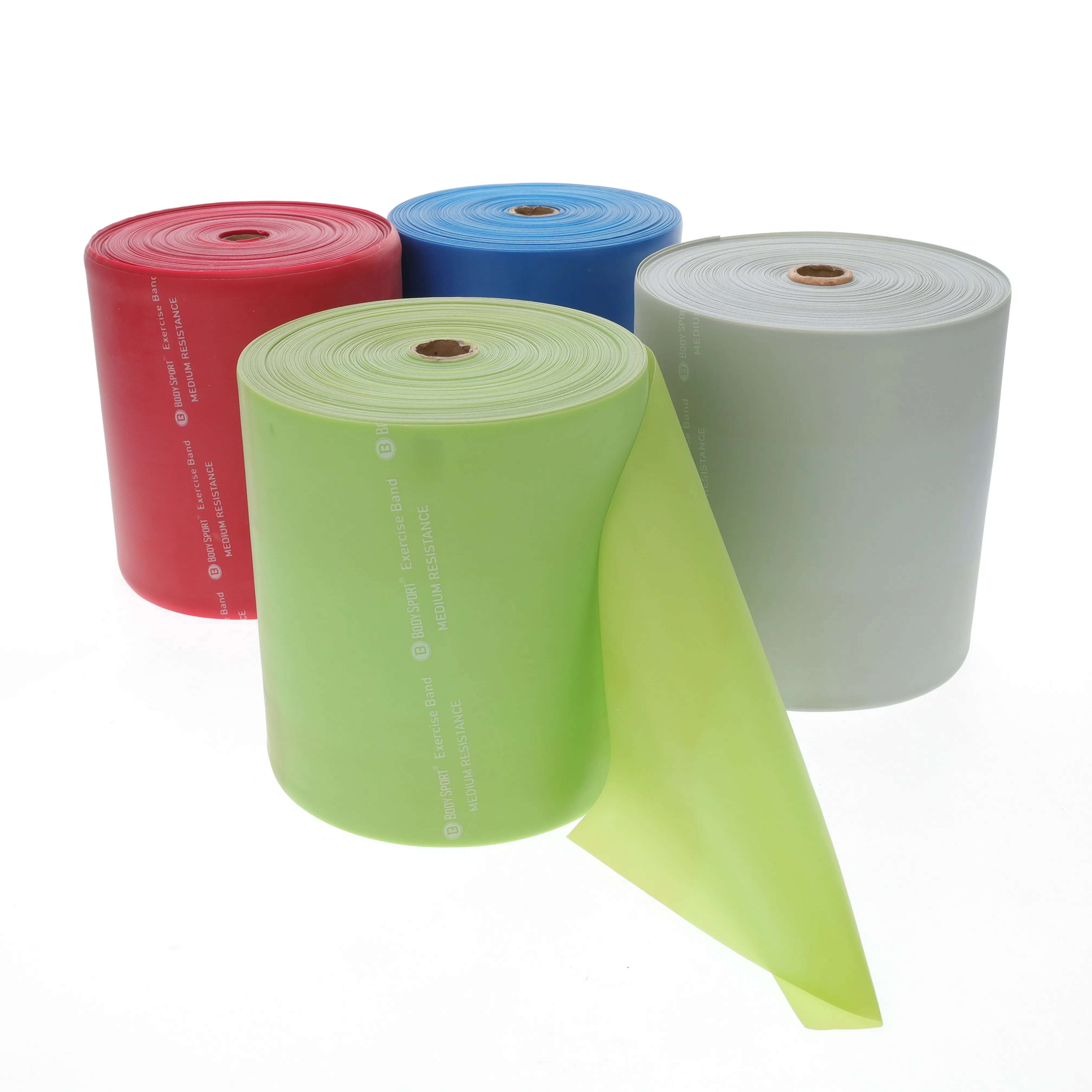 BodySport&reg; 4" Wide, Bulk Packaged Exercise Resistance Bands, Latex Free, 25 yd. Rolls
