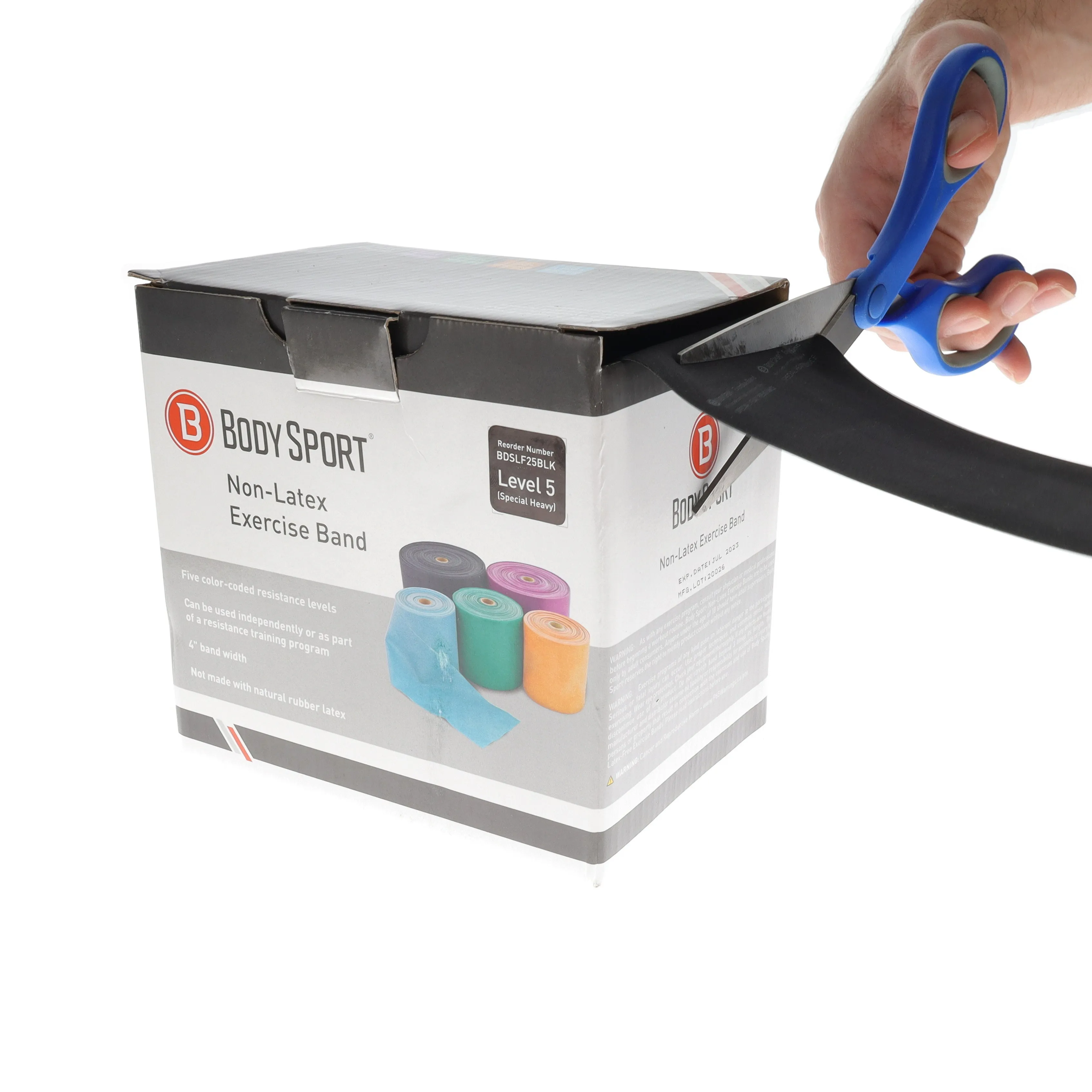BodySport&reg; 4" Wide, Bulk Packaged Exercise Resistance Bands, Latex Free, 25 yd. Rolls