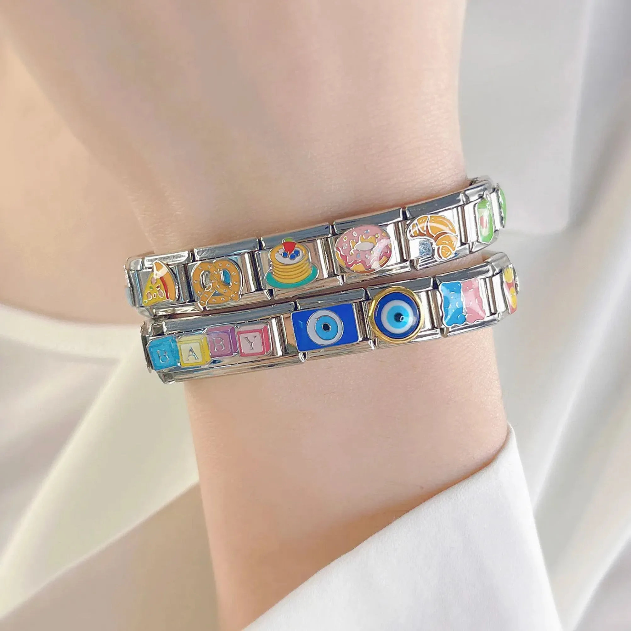 Customizable 9mm Italian Charm Bracelet Links - Devil Eye, Hohoho, and Food Styles - Perfect Gift for Her