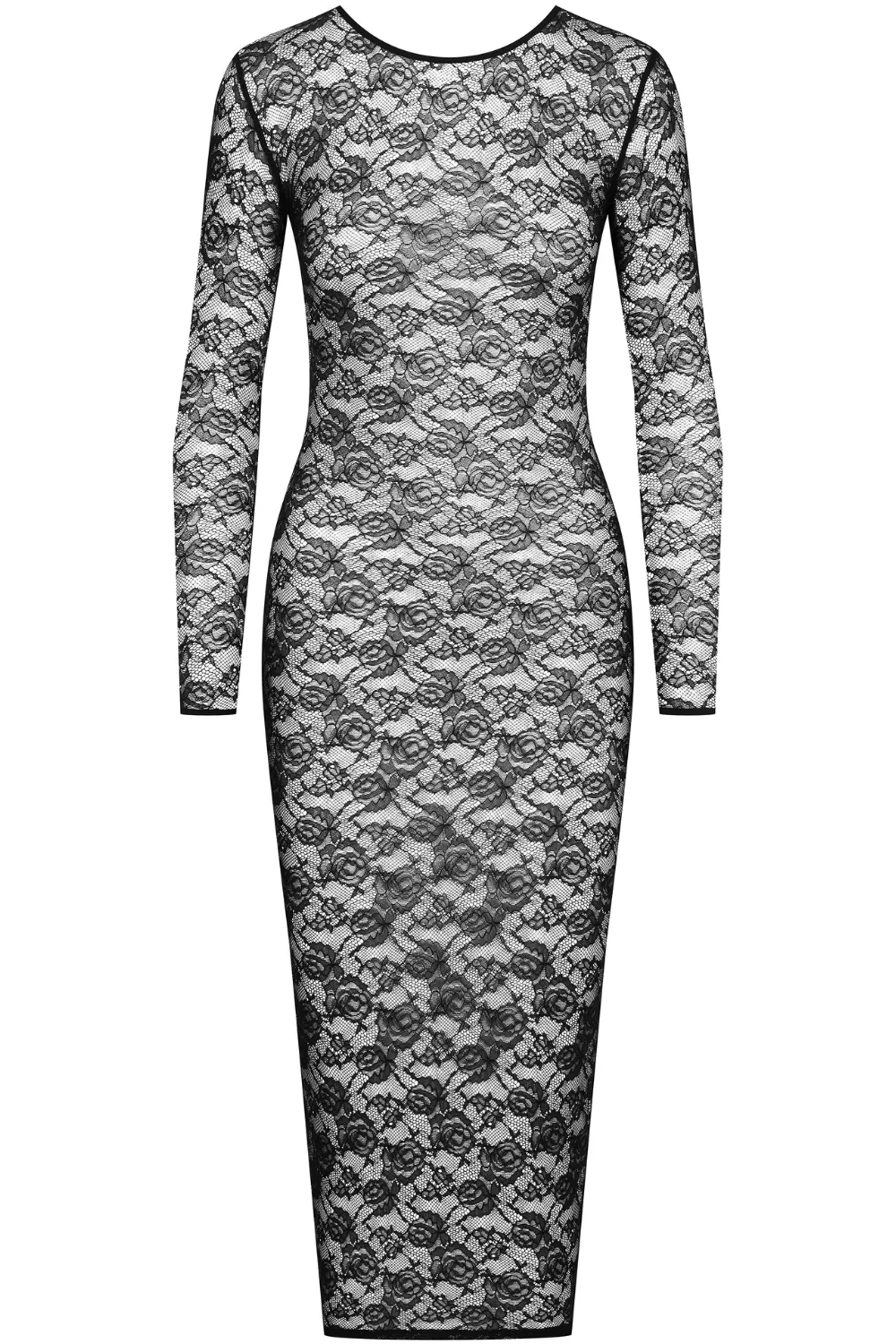 Flashback Lace Long Sleeve Midi Dress Black