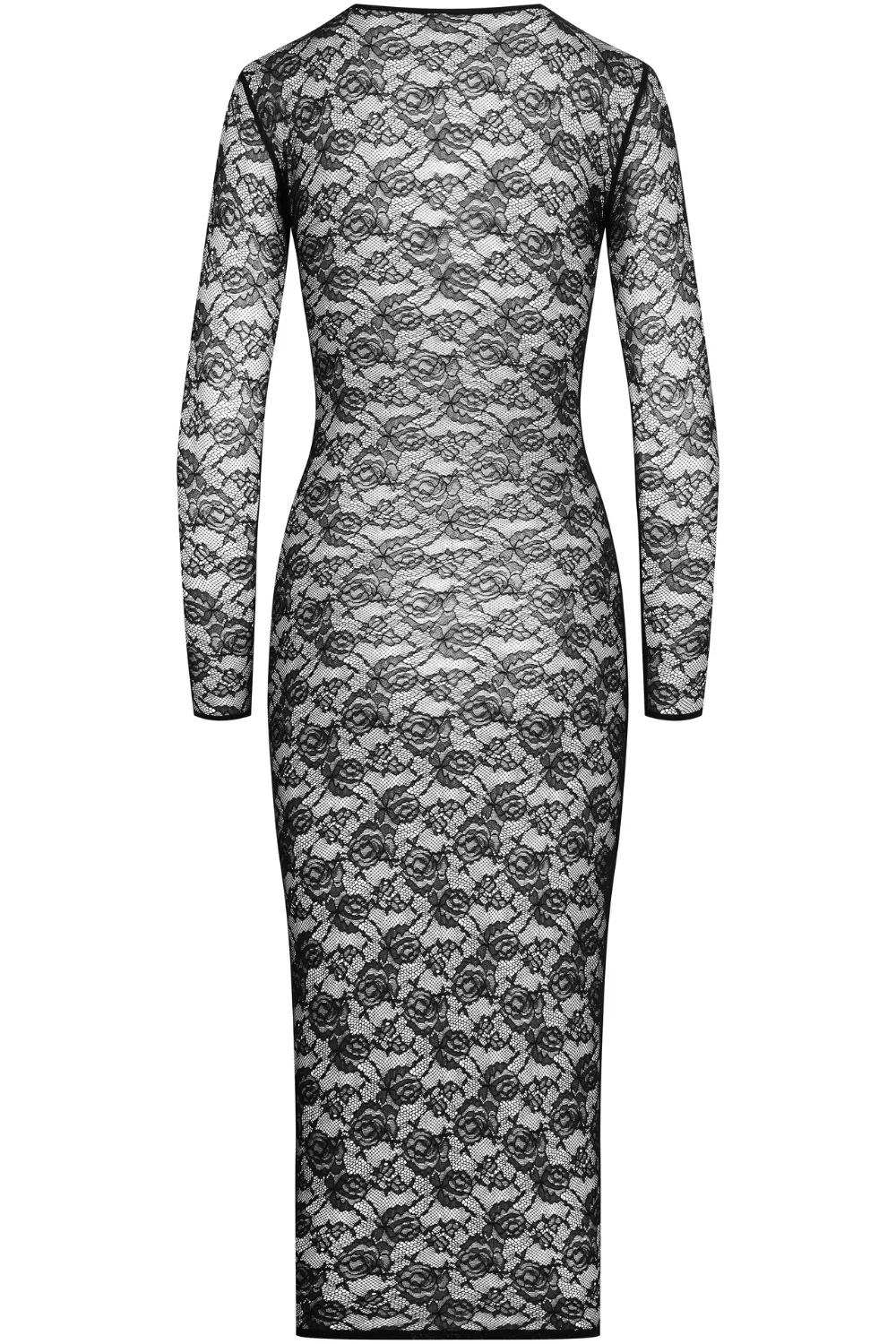 Flashback Lace Long Sleeve Midi Dress Black