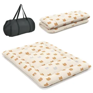 Foldable Futon Mattress with Washable Cover and Carry Bag for Camping-Queen Size