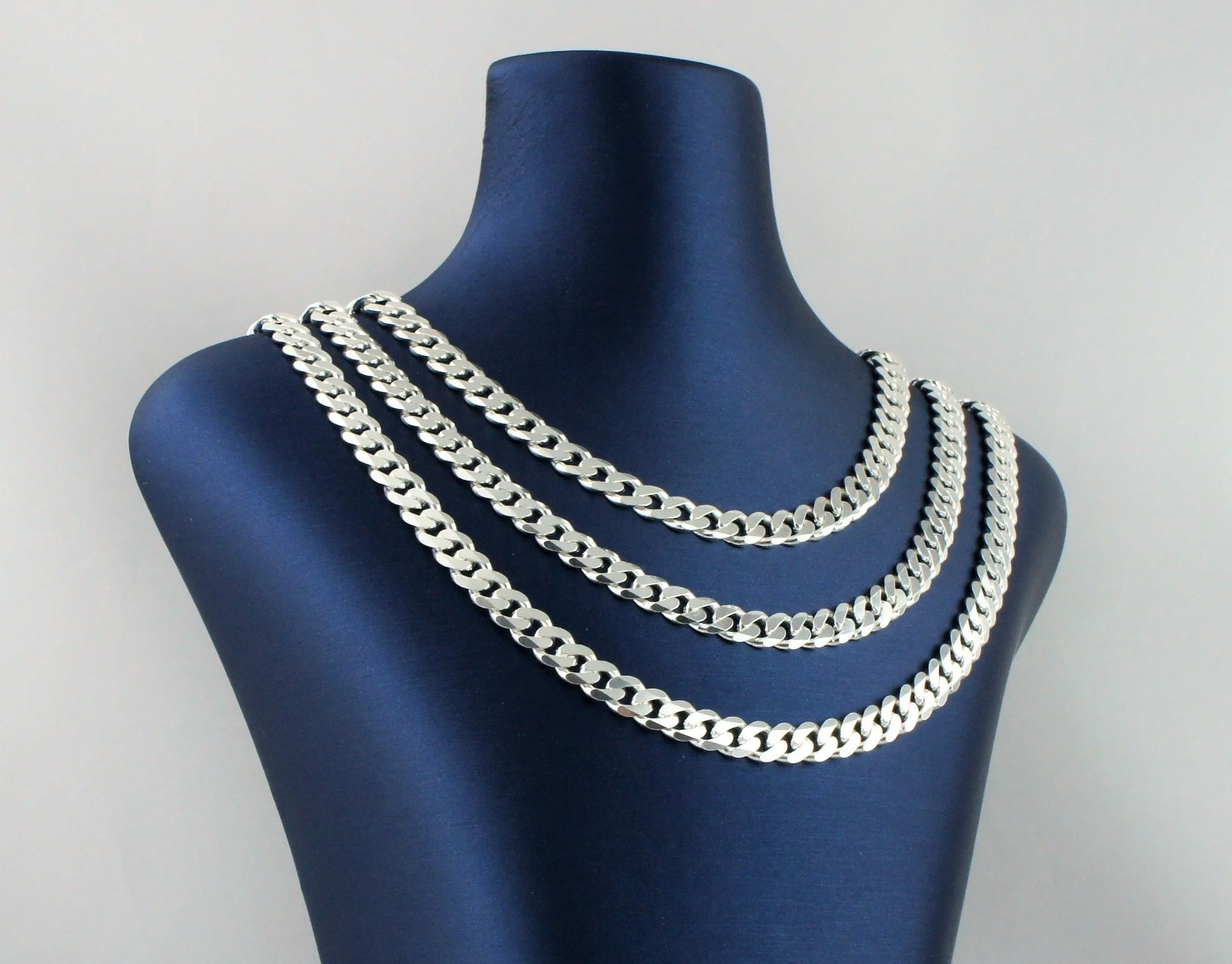 Heavy 925 Solid Sterling Silver Diamond Cut Curb Chain Necklace 7.5mm