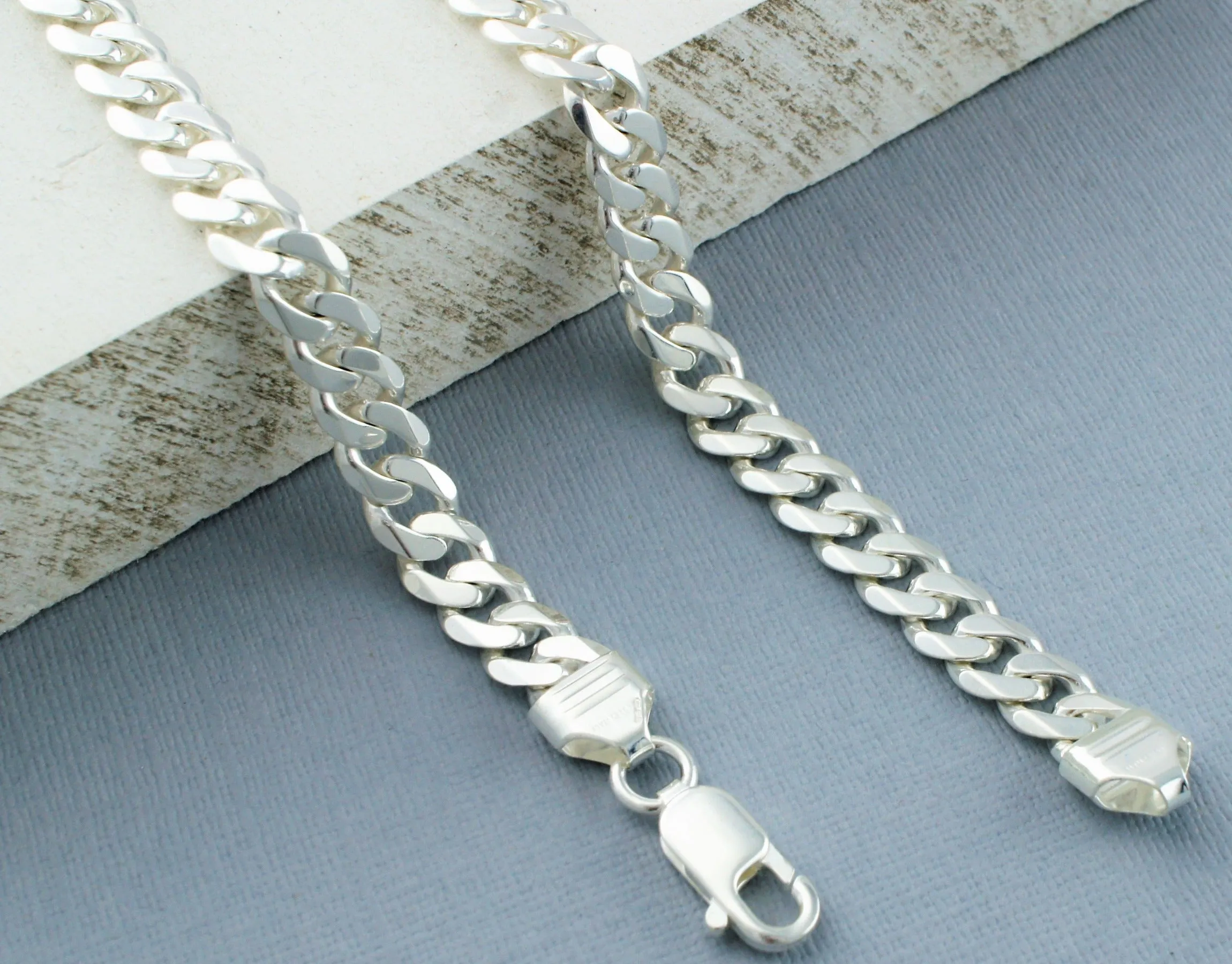 Heavy 925 Solid Sterling Silver Diamond Cut Curb Chain Necklace 7.5mm