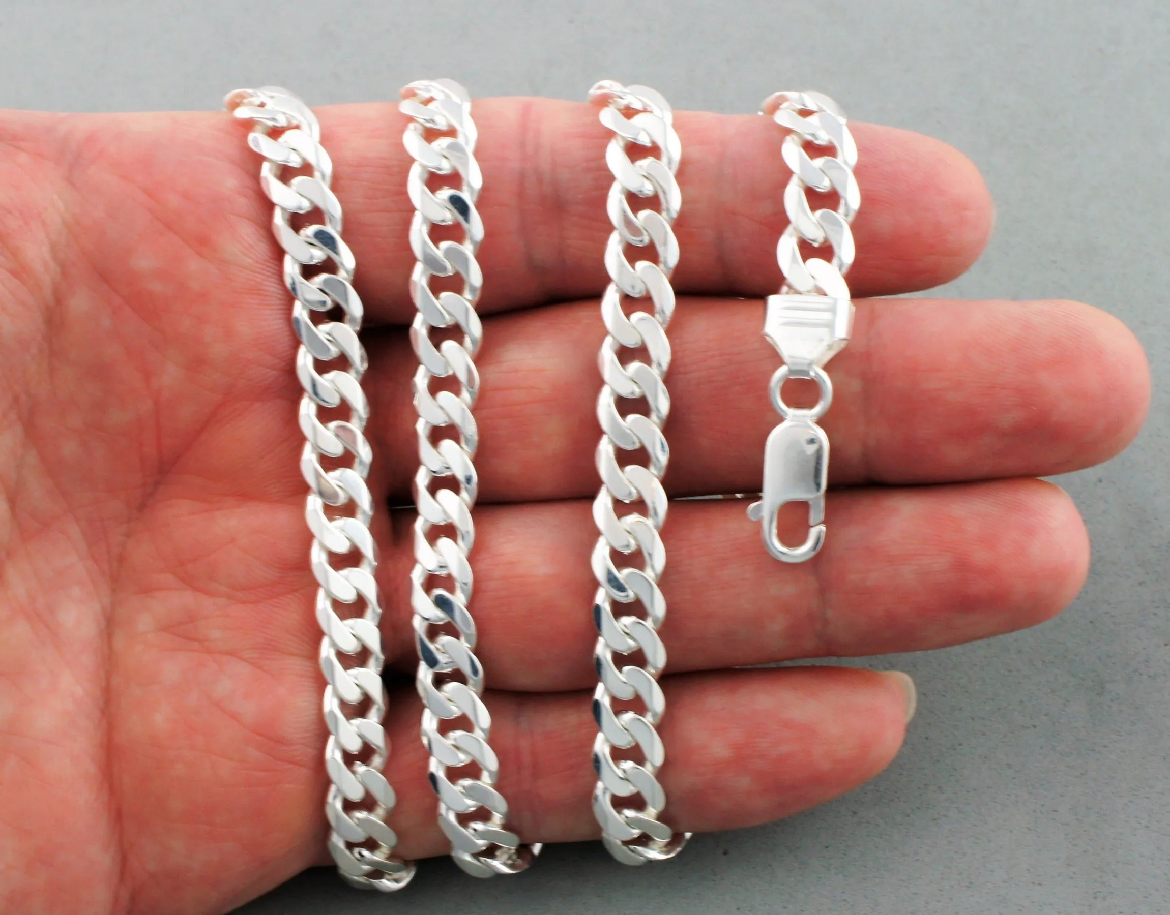 Heavy 925 Solid Sterling Silver Diamond Cut Curb Chain Necklace 7.5mm