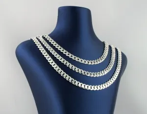 Heavy 925 Solid Sterling Silver Diamond Cut Curb Chain Necklace 7.5mm