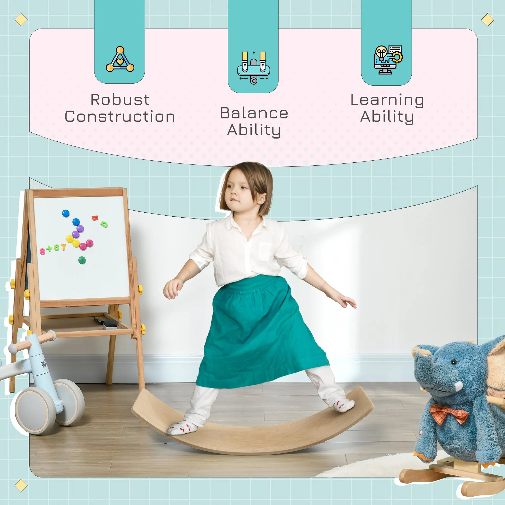 Kids Wooden Balance Board for Children, for 3-8 Years Old, Natural