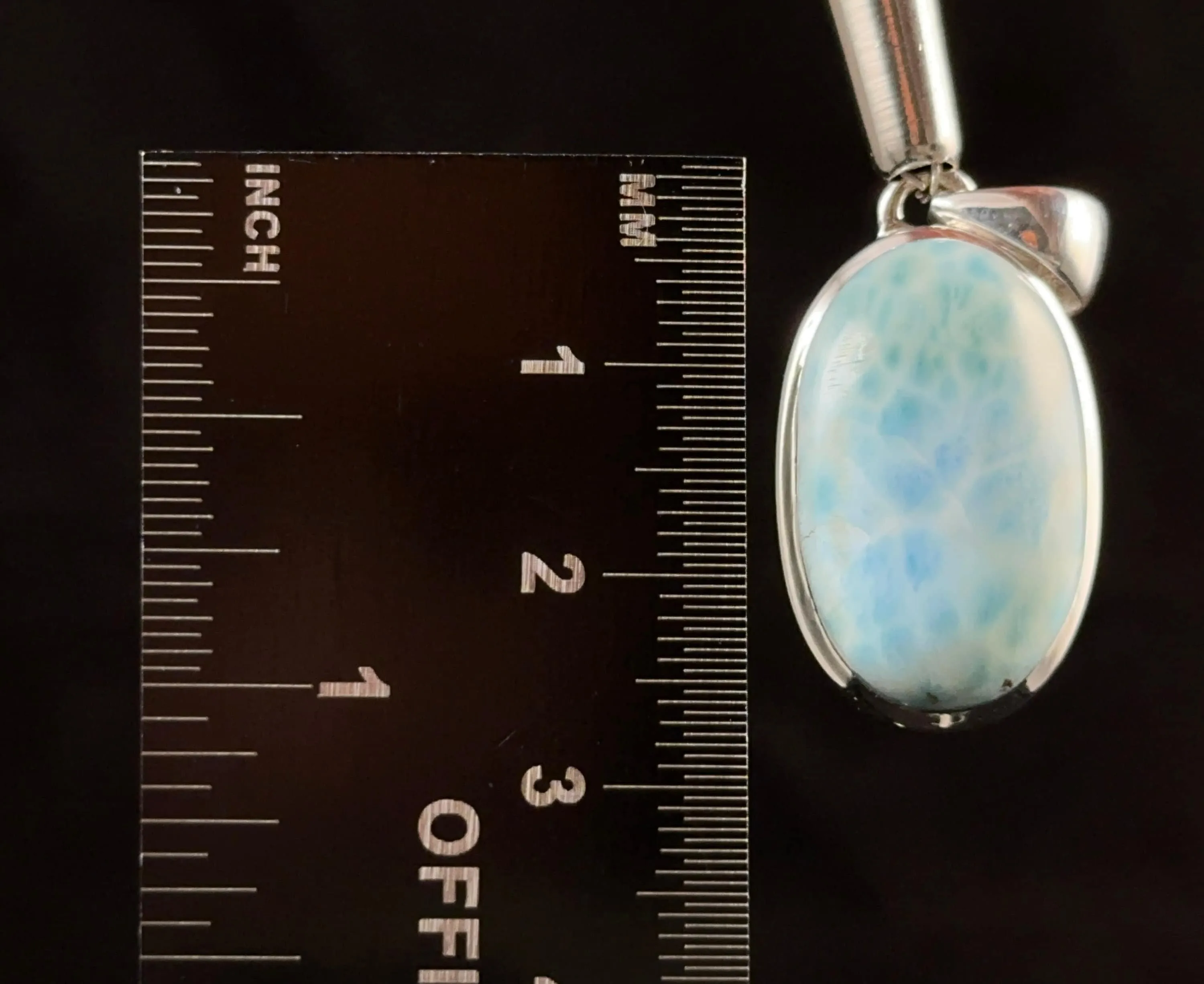 LARIMAR Crystal Pendant - Exquisite, Sterling Silver, Handmade Oval Crystal Cabochon, Polished and Set in an Open Back Bezel, 53380