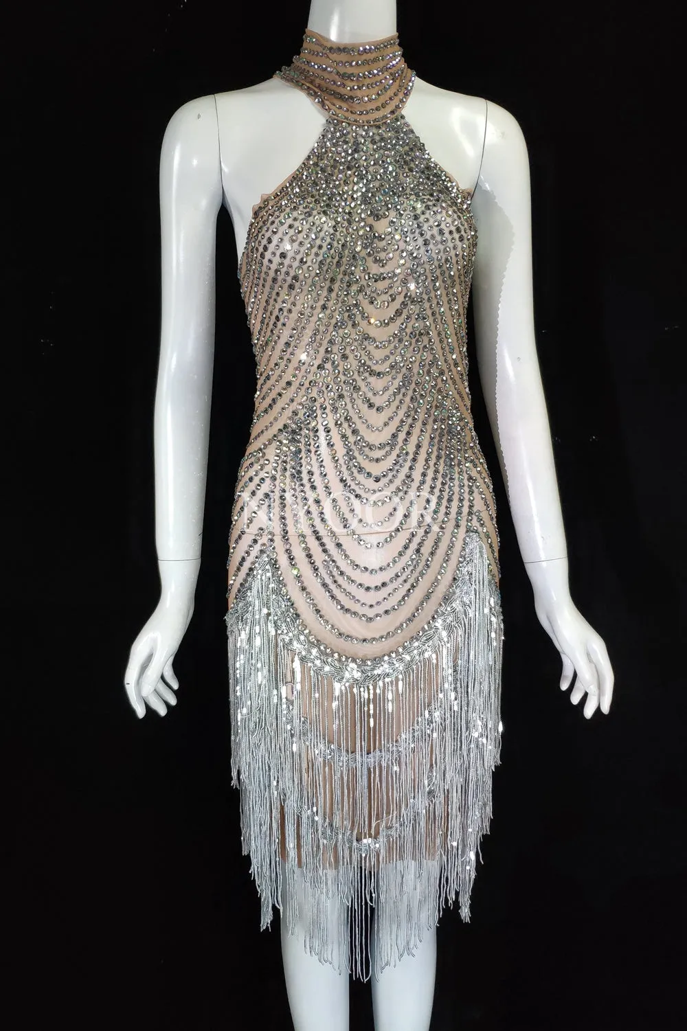 Luxurious Rhinestone Tassel Festival Dress