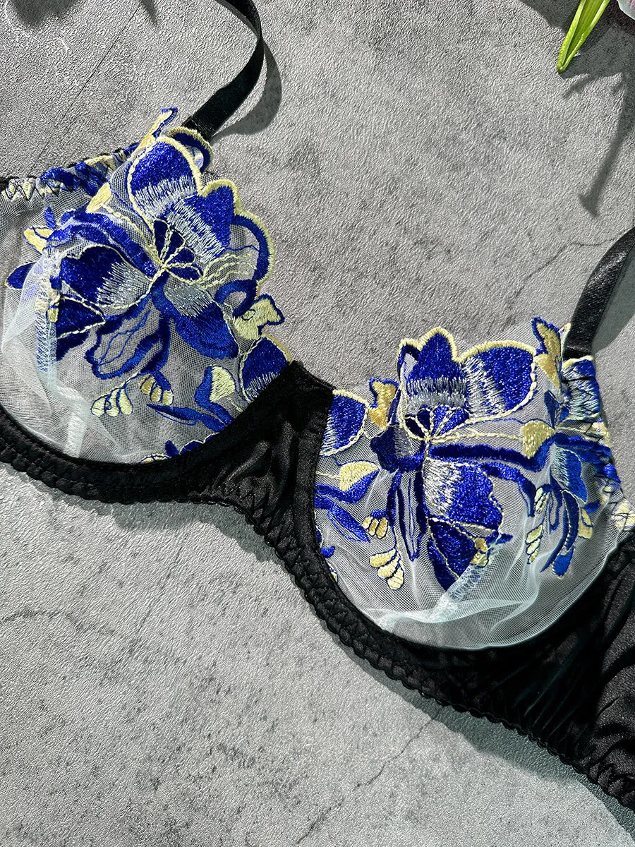 Midnight Garden Embroidered Lingerie Set