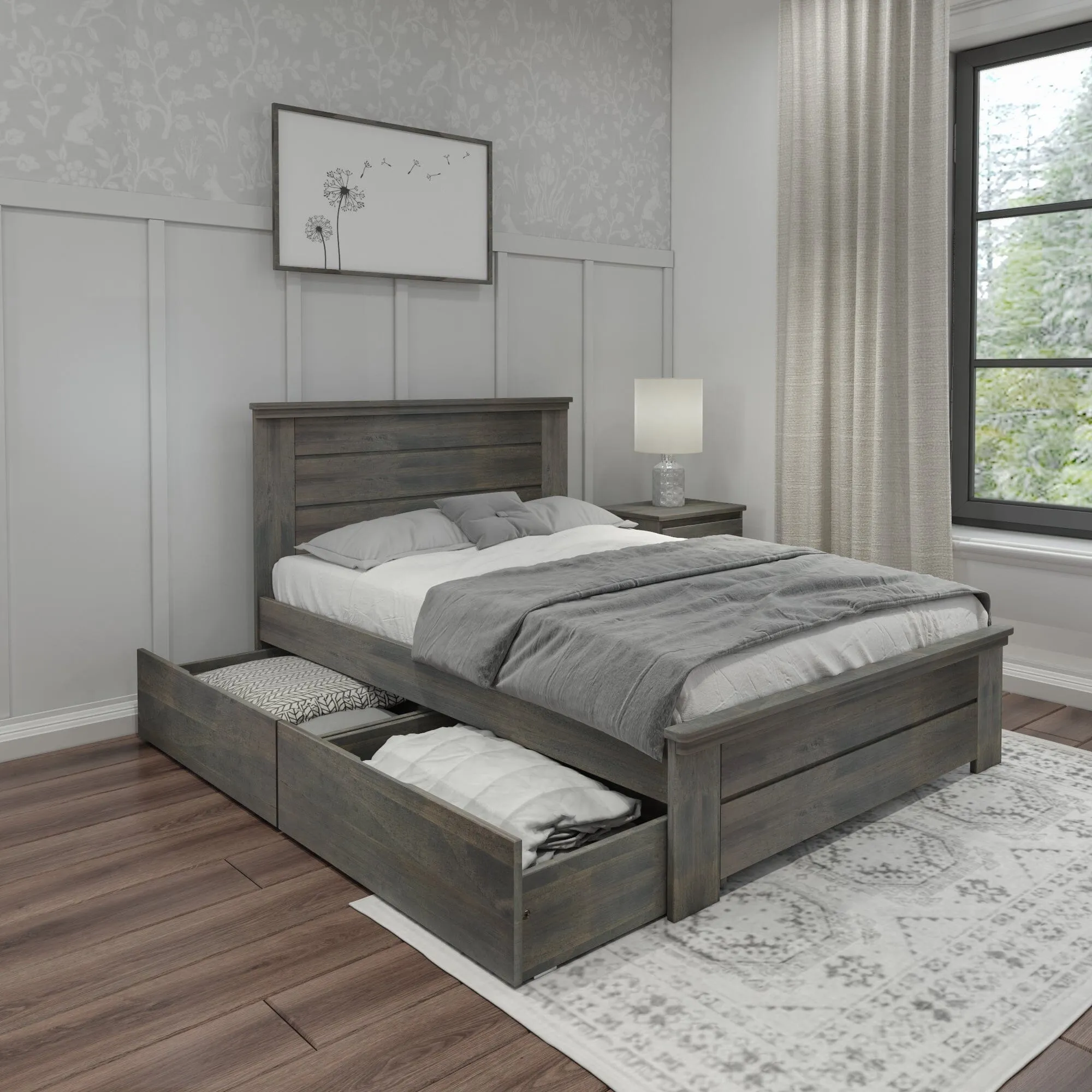 Modern Farmhouse Full Panel Bed With Storage Drawers