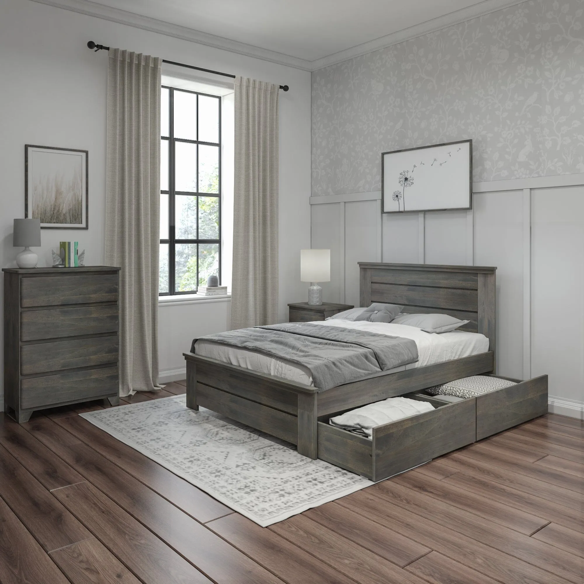 Modern Farmhouse Full Panel Bed With Storage Drawers
