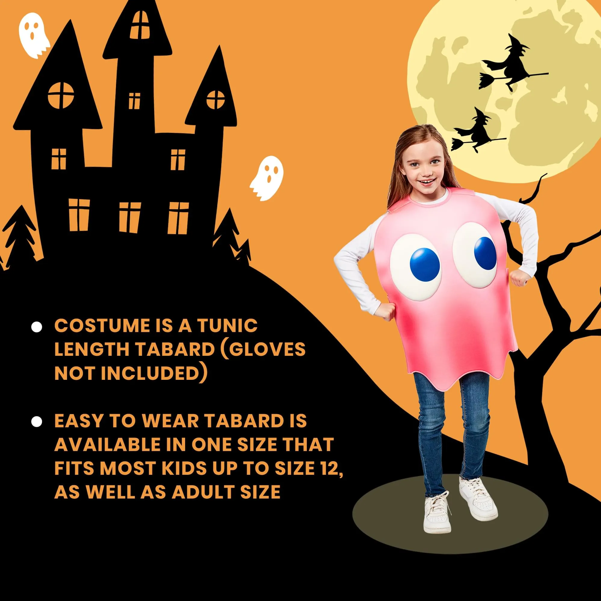 Pac-Man Pinky Ghost Child Costume | One Size