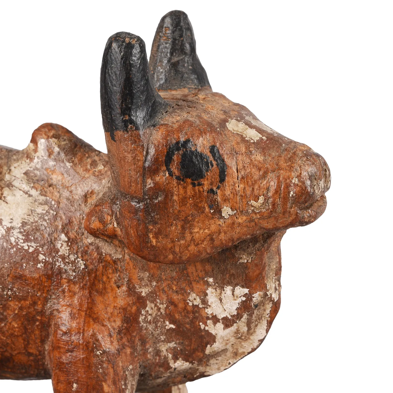 Painted Teak Nandi Bull Toy From Andhra Pradesh - Ca 1950