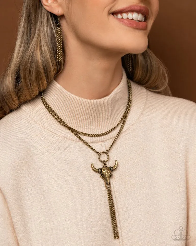 Paparazzi Necklace ~ Layered Longhorn - Brass