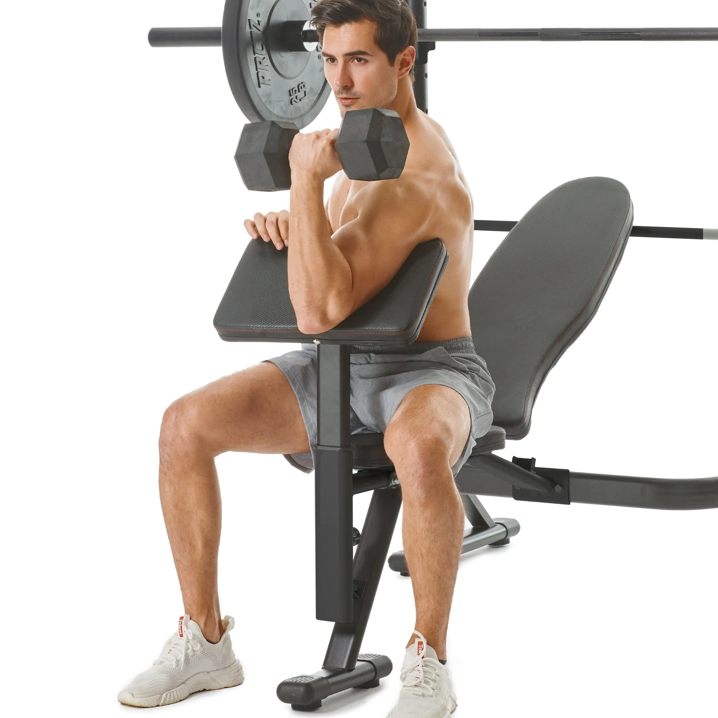 PRCTZ Adjustable weight Bench with Olympic Squat Rack, Arm and Leg Developer with Preacher Pad