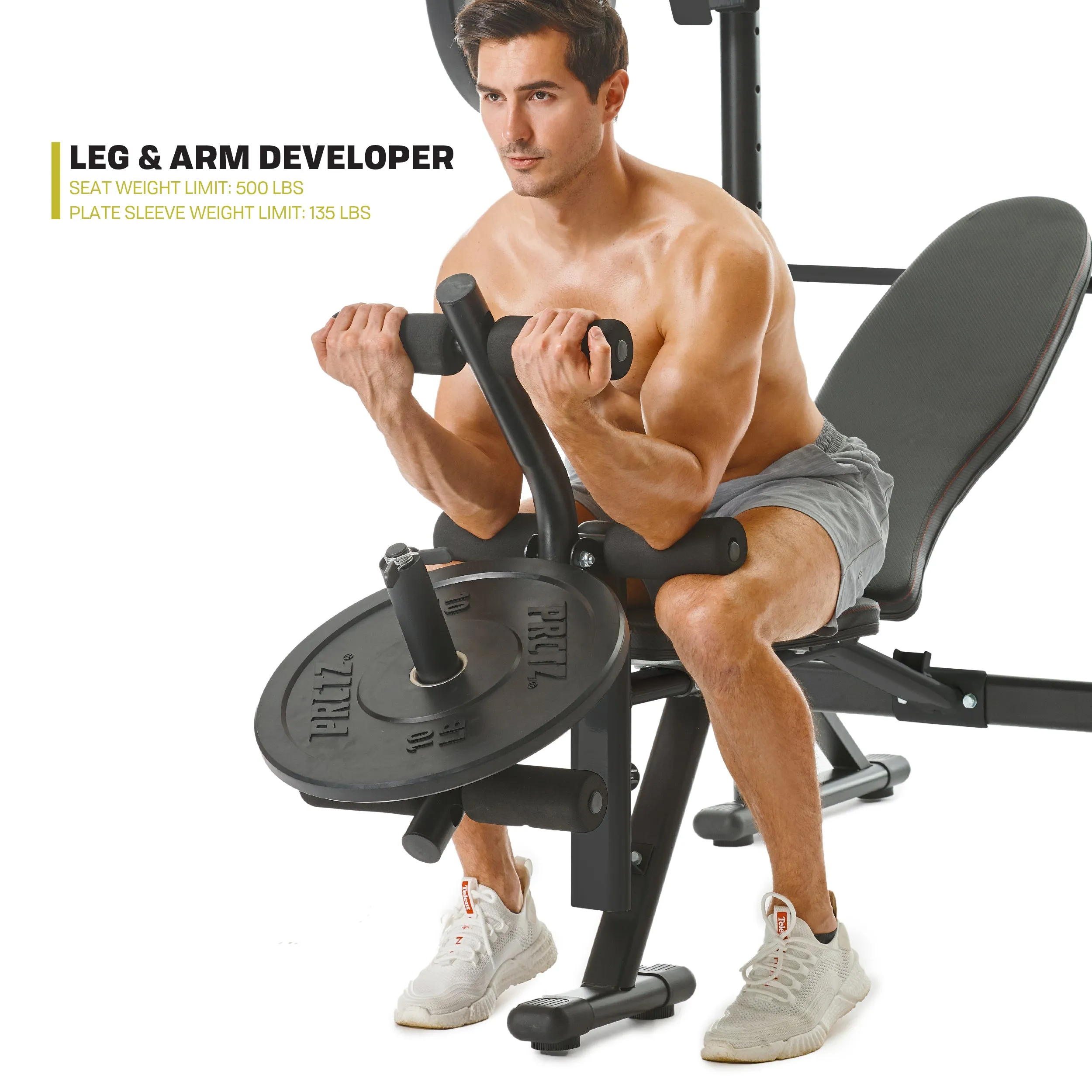 PRCTZ Adjustable weight Bench with Olympic Squat Rack, Arm and Leg Developer with Preacher Pad