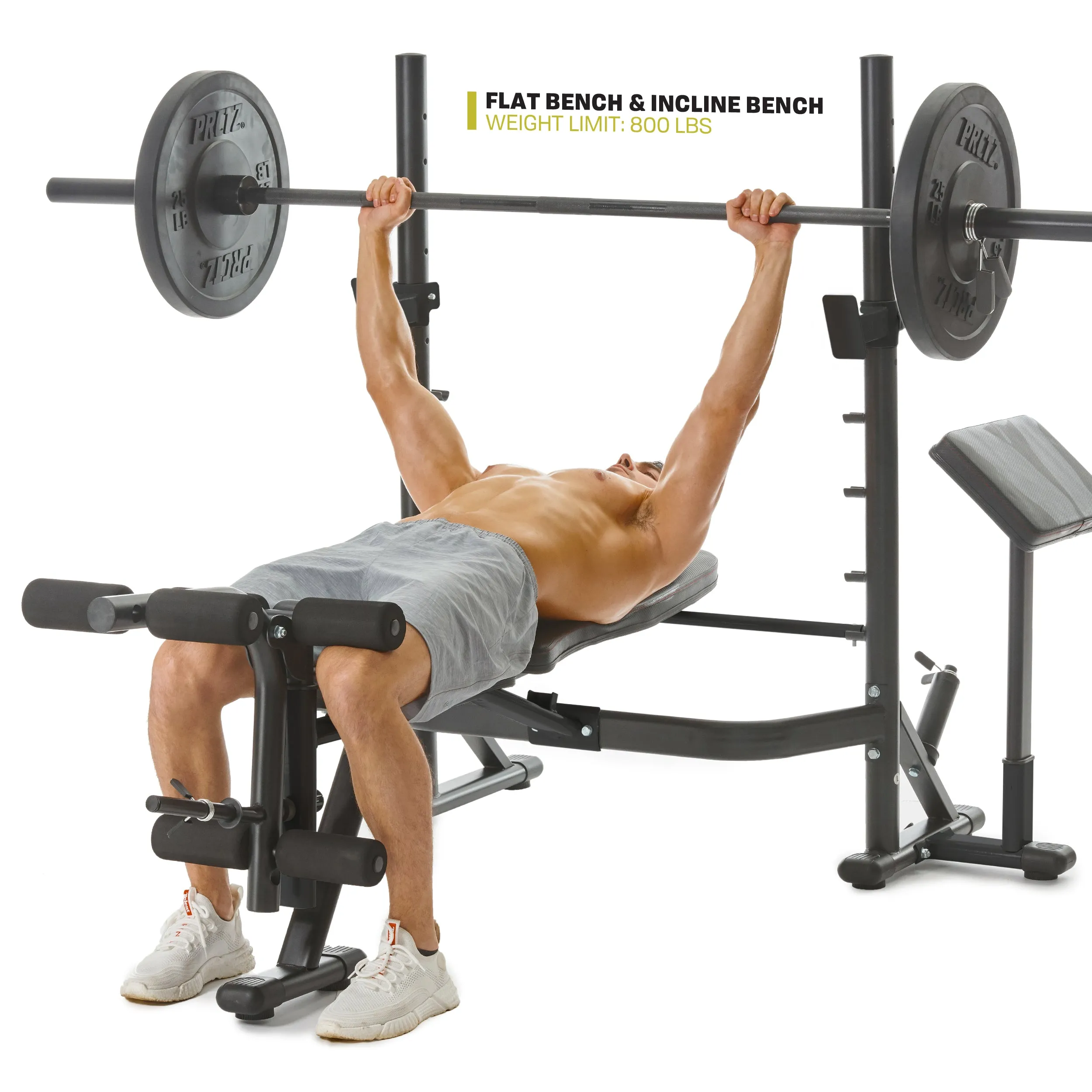 PRCTZ Adjustable weight Bench with Olympic Squat Rack, Arm and Leg Developer with Preacher Pad