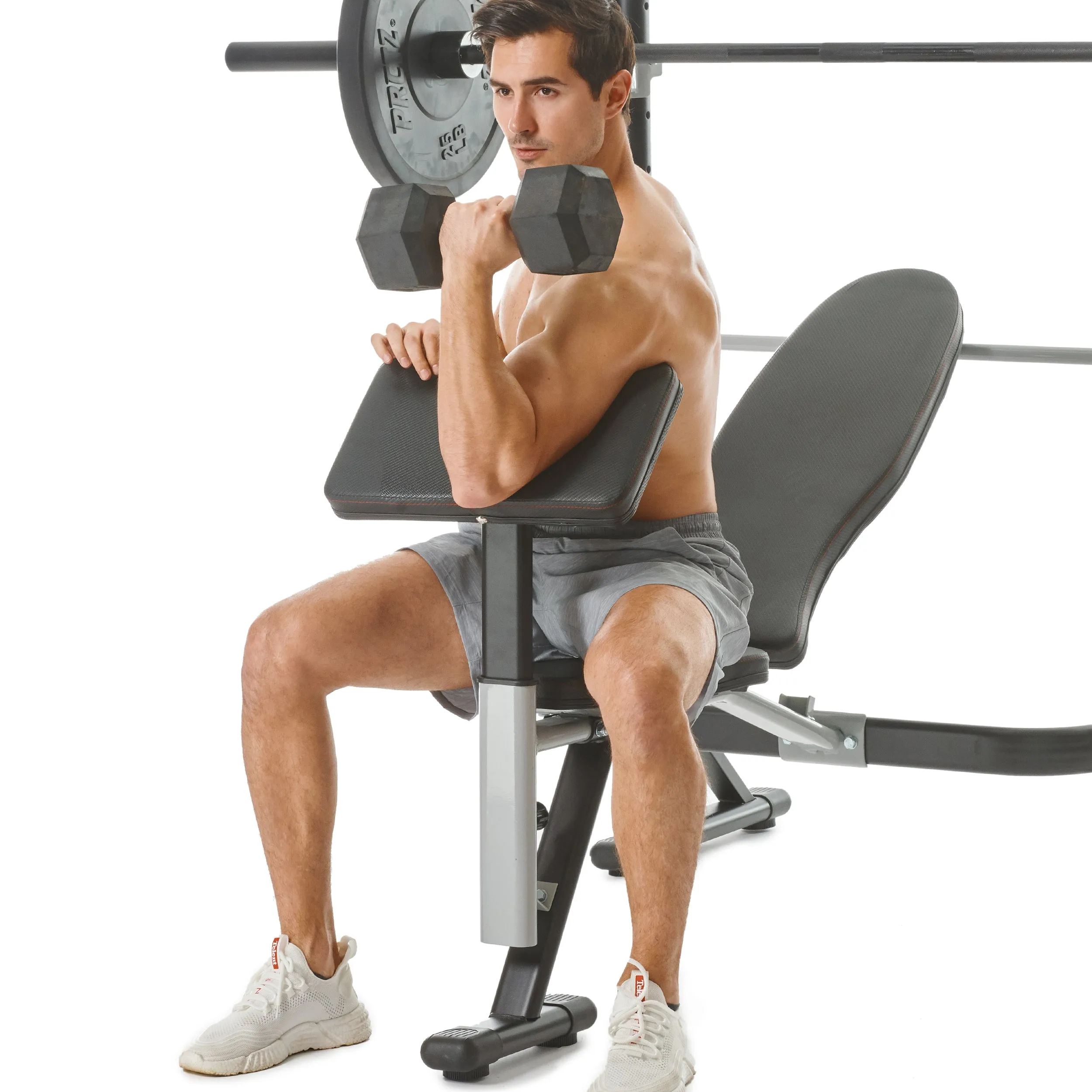 PRCTZ Adjustable weight Bench with Olympic Squat Rack, Arm and Leg Developer with Preacher Pad