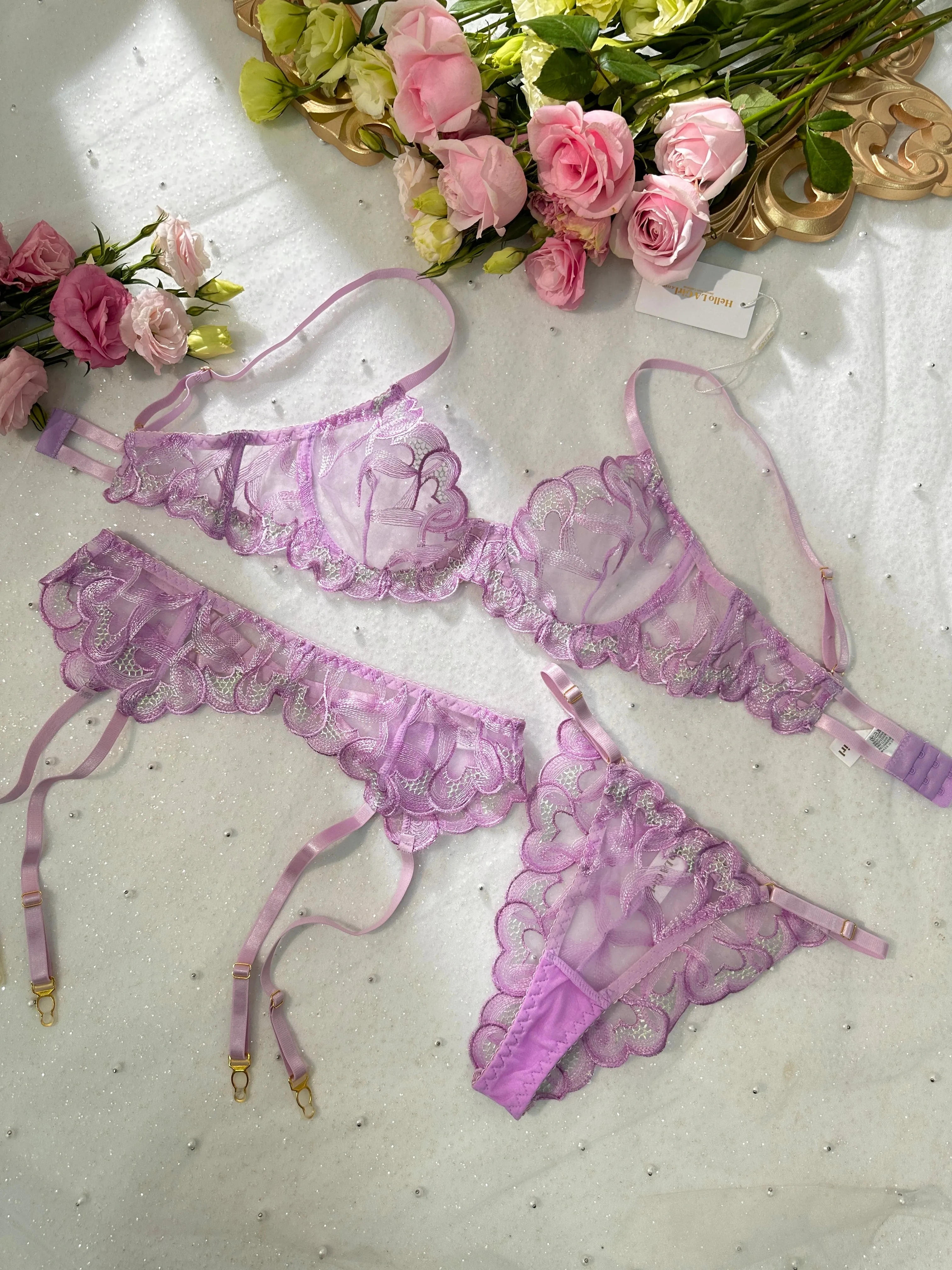 Purple Embroidery Lingerie Set