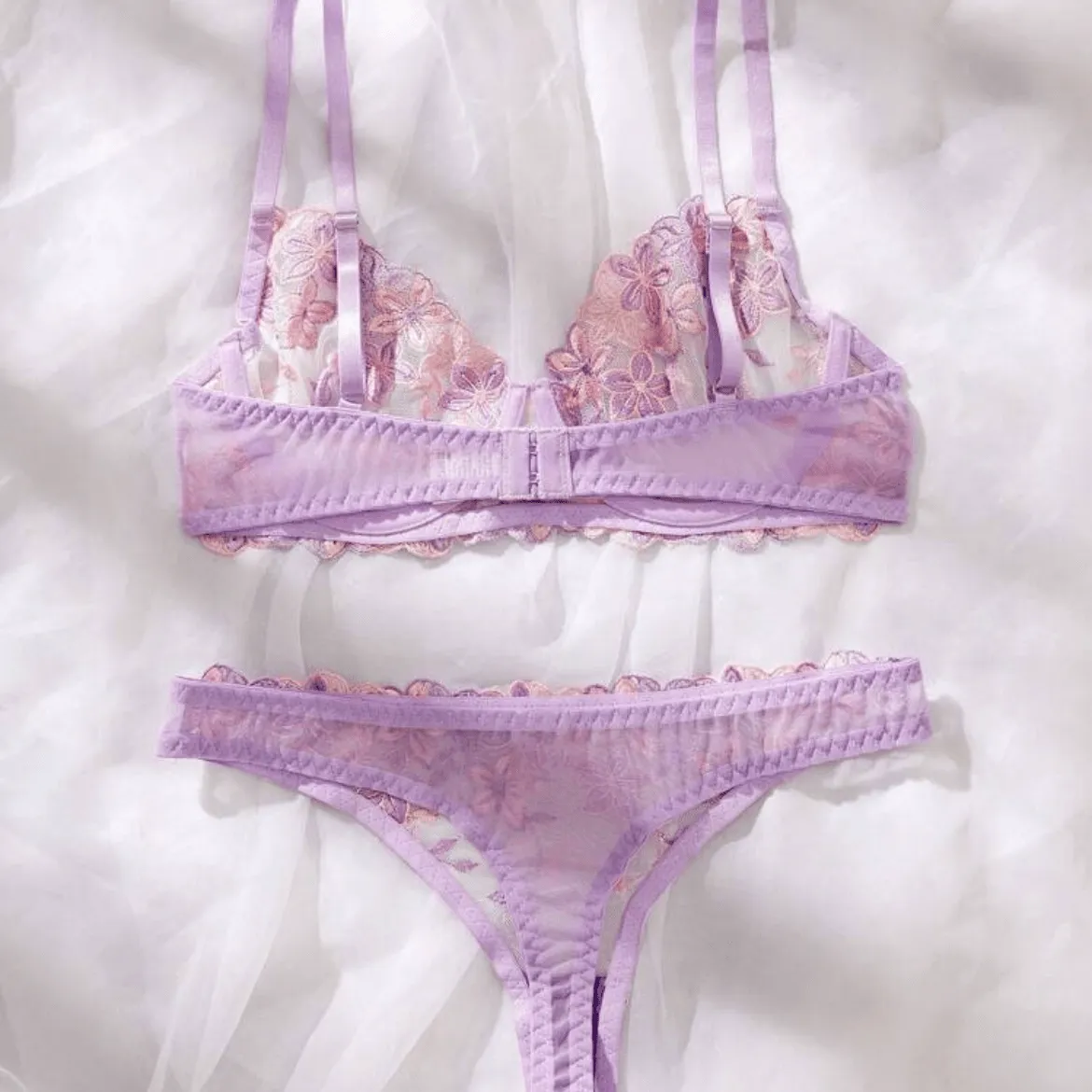 Purple Lingerie Romantic Bra & Panty Set with Underwire