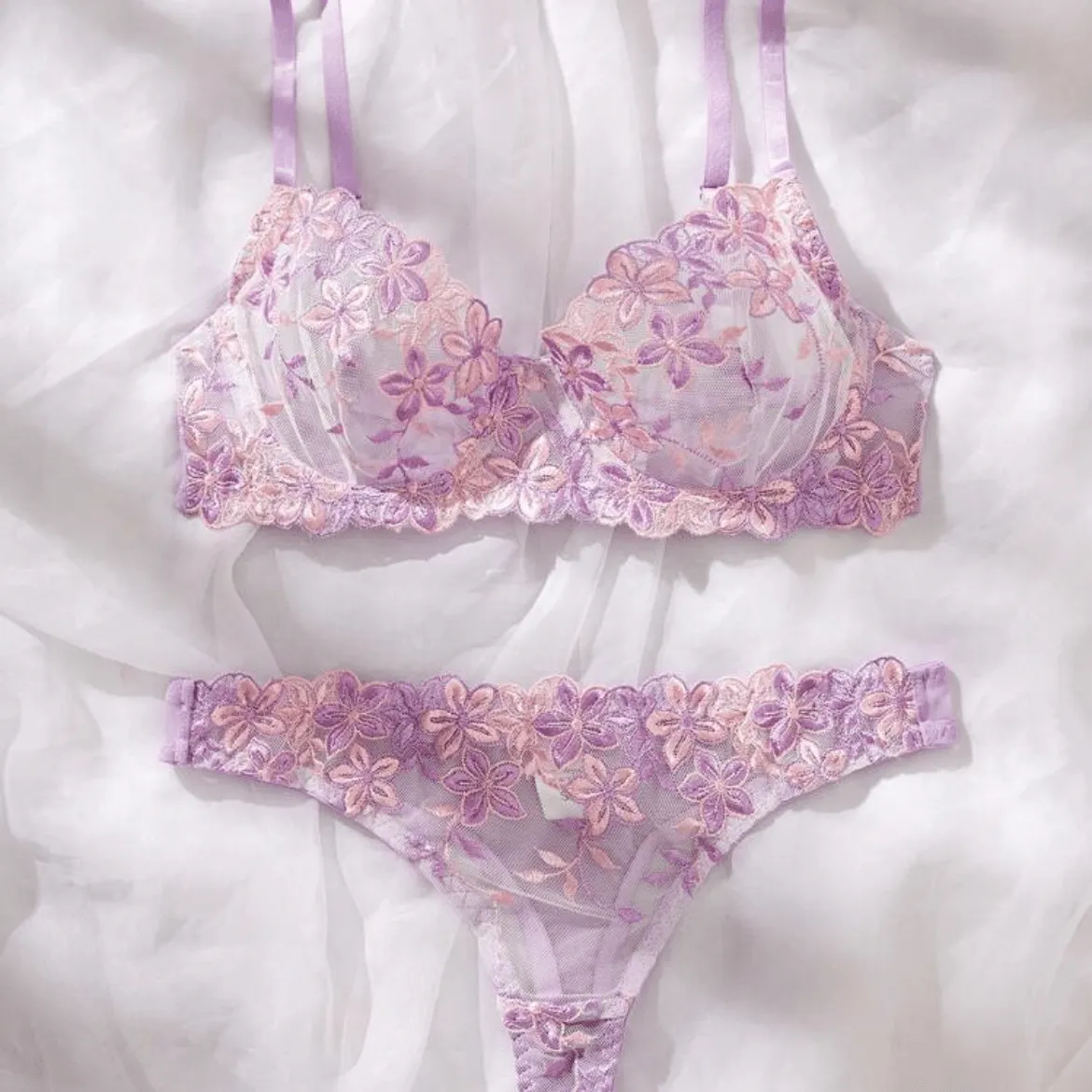 Purple Lingerie Romantic Bra & Panty Set with Underwire
