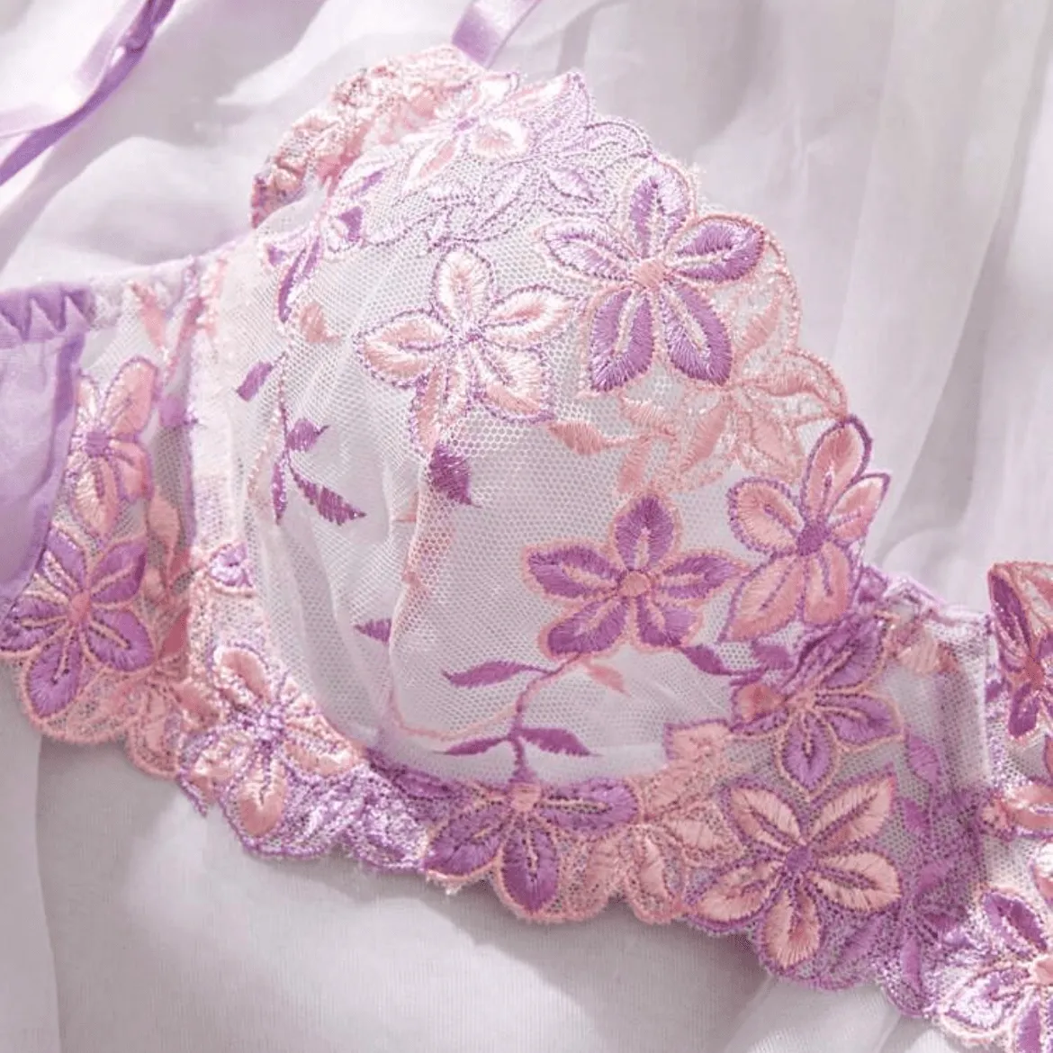 Purple Lingerie Romantic Bra & Panty Set with Underwire