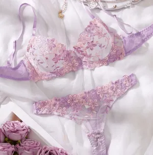 Purple Lingerie Romantic Bra & Panty Set with Underwire
