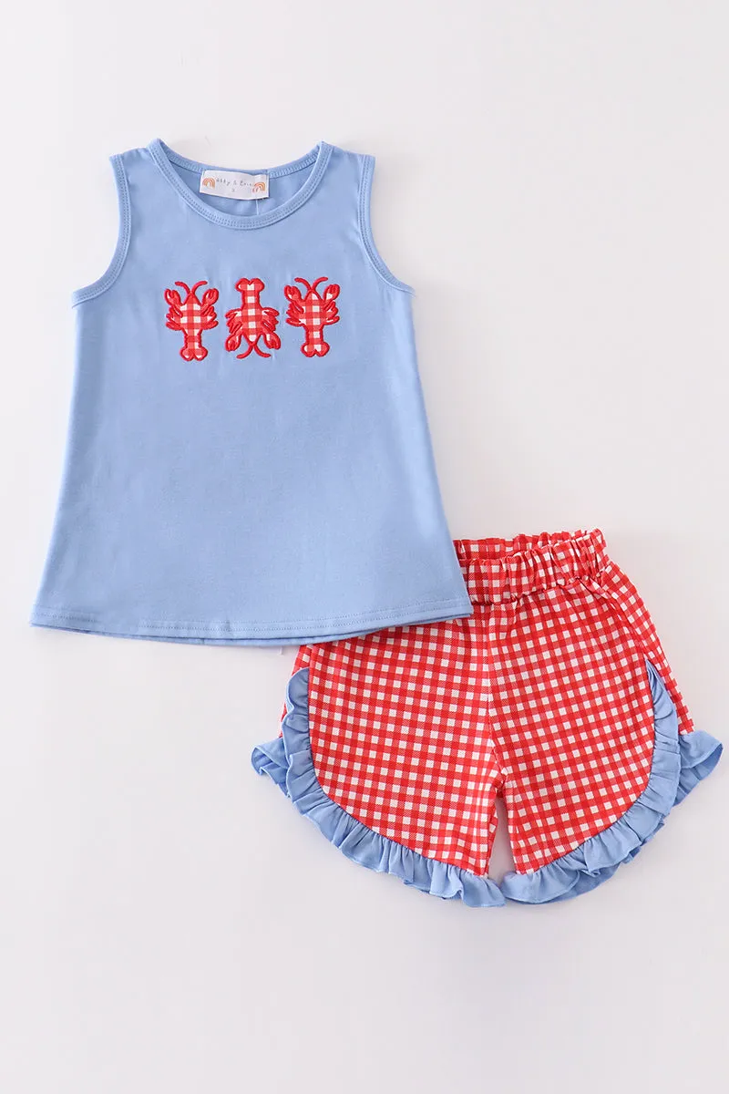 Red plaid lobster applique girl set