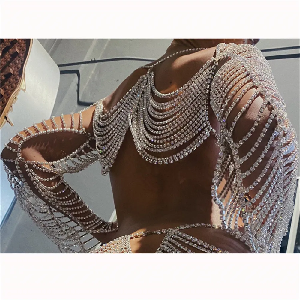 Shiny Multilayer Rhinestone Night Club Body Chain