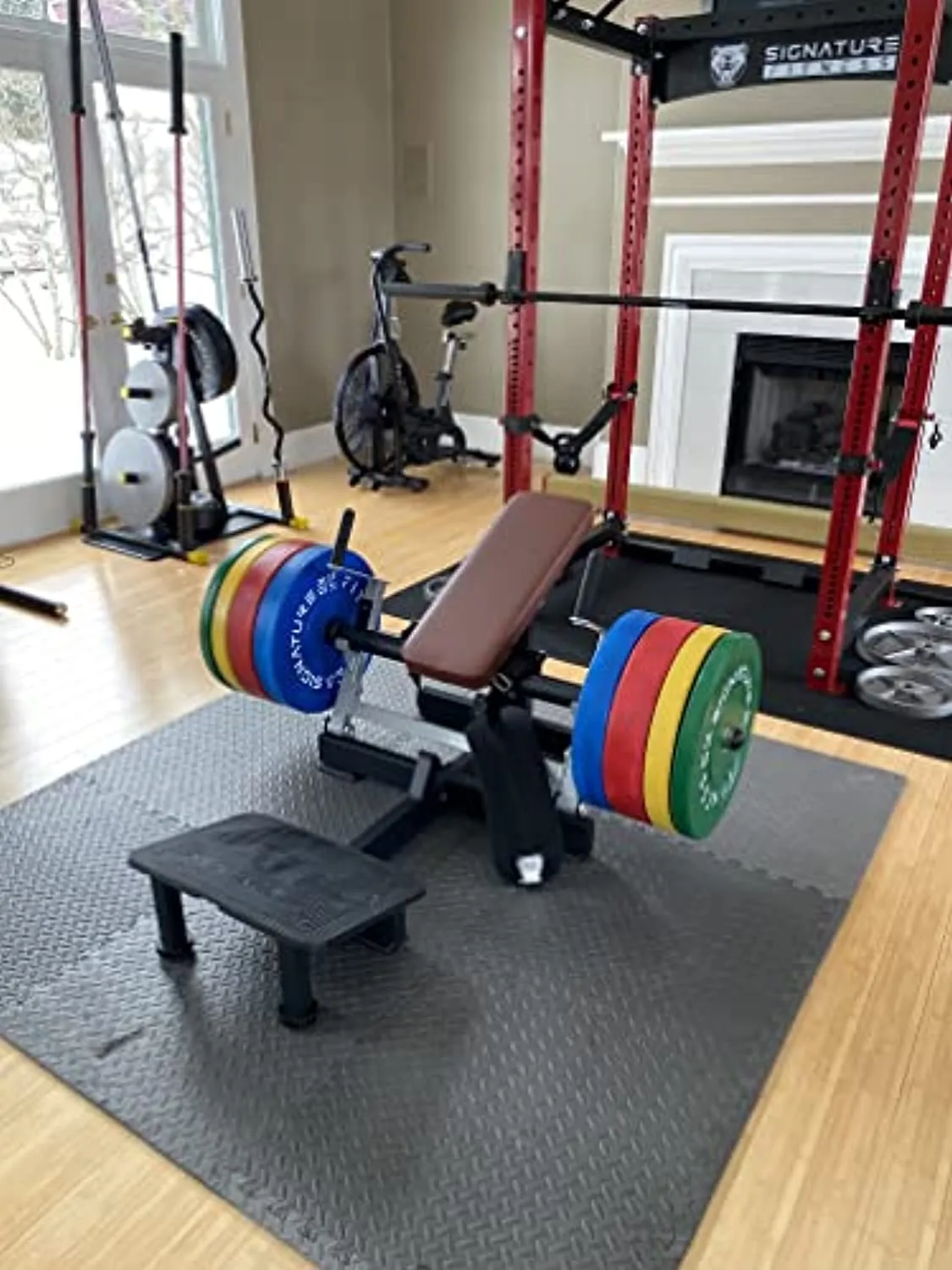 Signature Fitness Glute Bridge Plate-Loaded Hip Thrust Machine for Butt Shaping and Building Glute Muscles, Red, White, Black